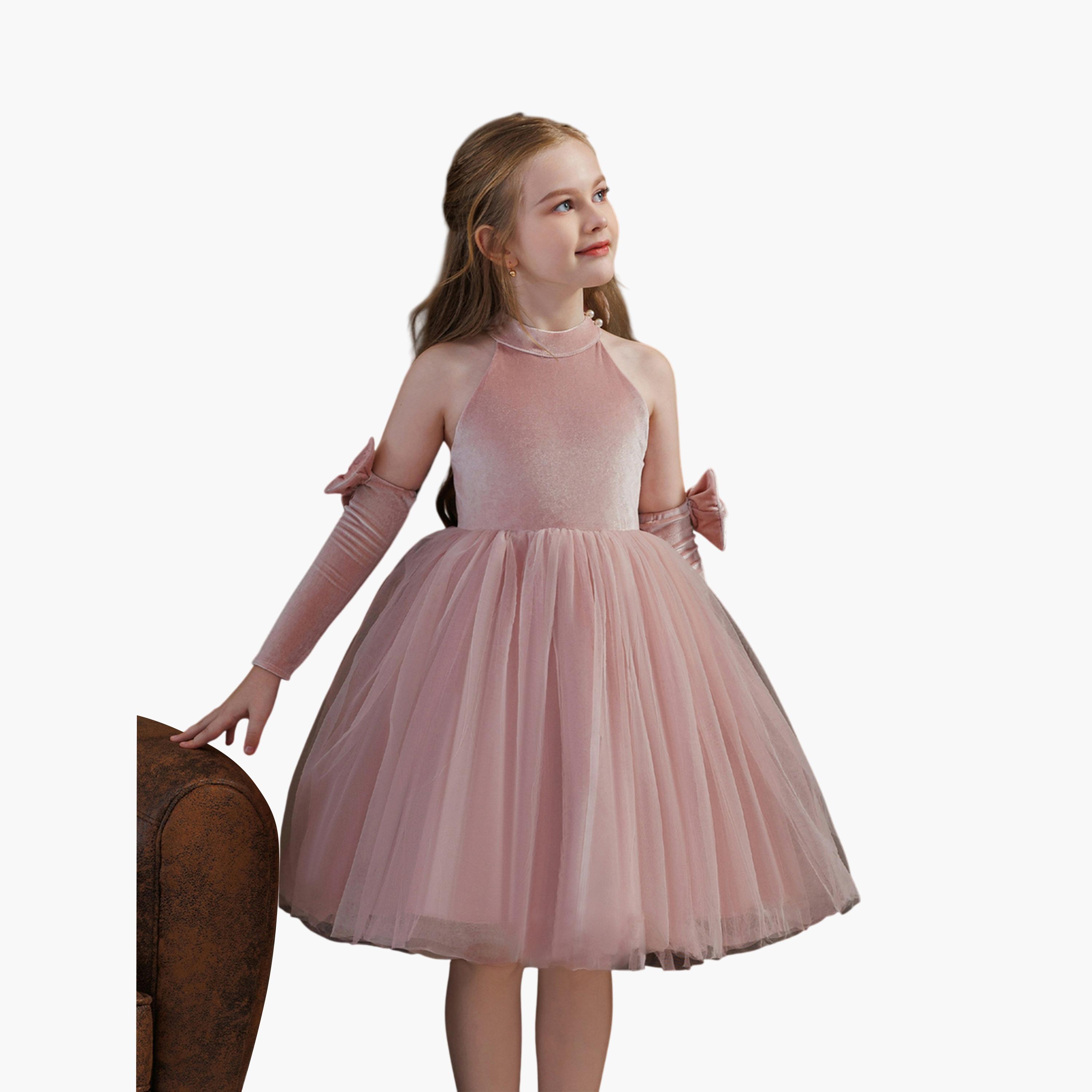 فستان وردي بحافة واسعة بطول الركبة-girls-clothing-dressesandjumpsuits-image-5