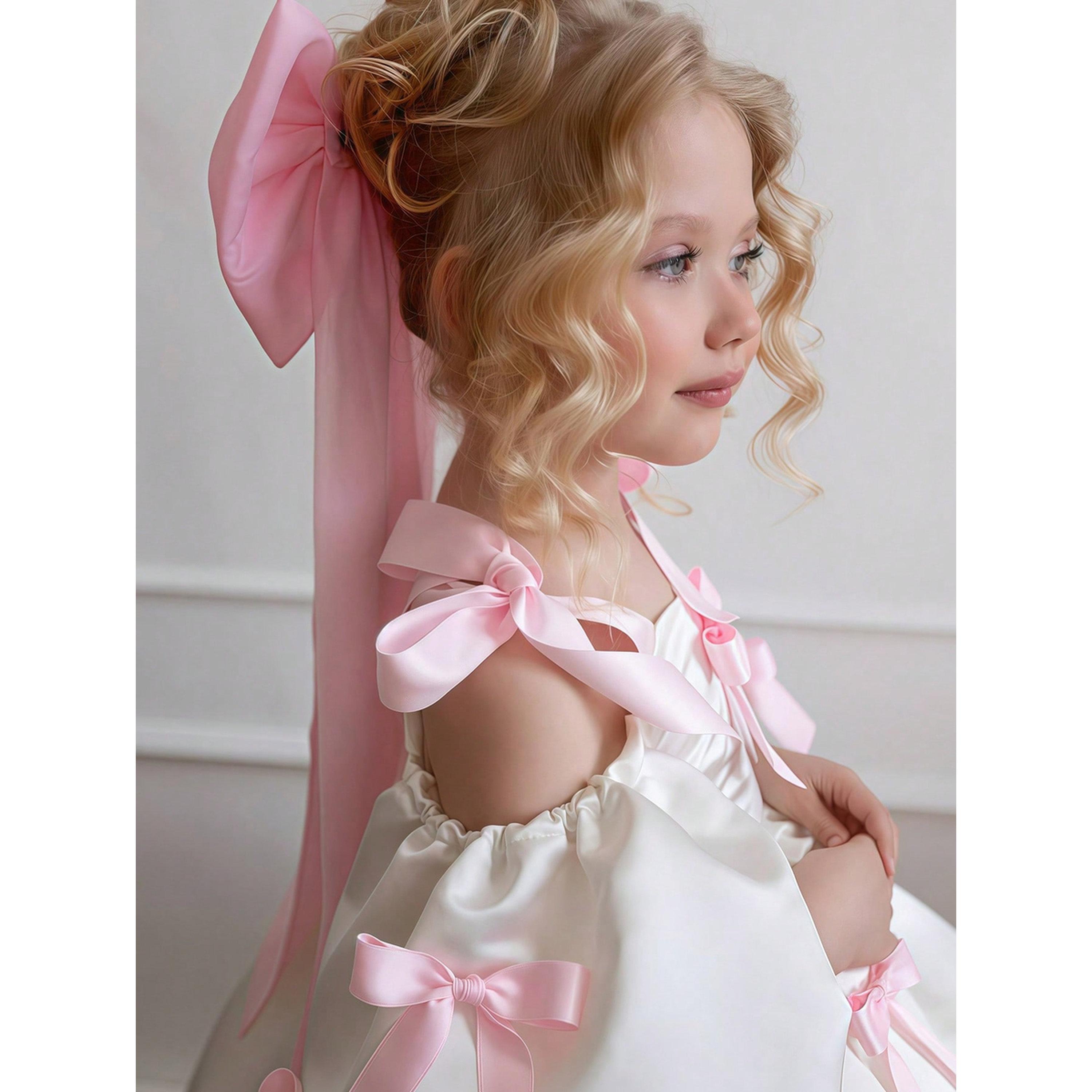 فستان أبيض بحافة واسعة بطول الكاحل بتفاصيل فيونكات وردية-girls-clothing-dressesandjumpsuits-image-4