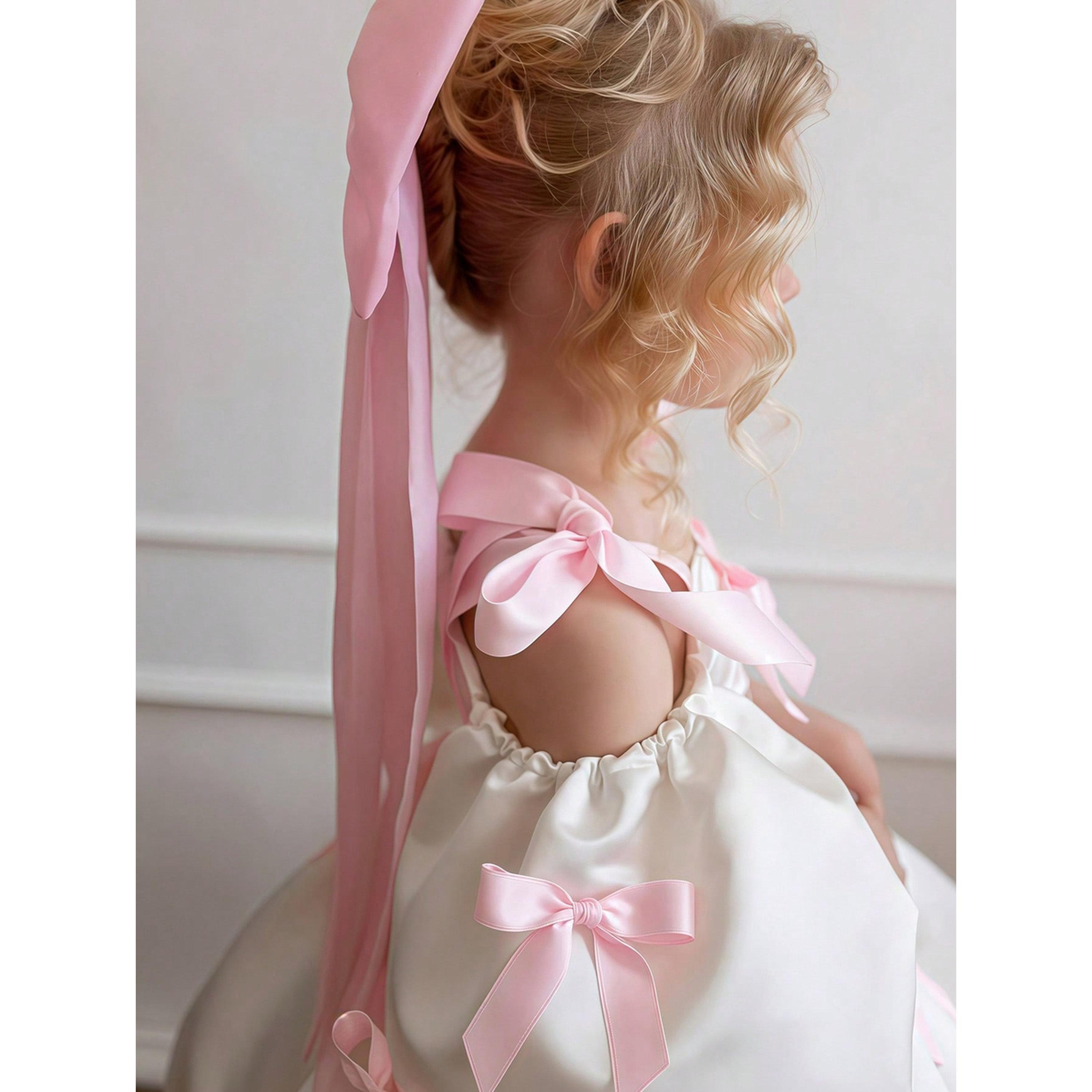 فستان أبيض بحافة واسعة بطول الكاحل بتفاصيل فيونكات وردية-girls-clothing-dressesandjumpsuits-image-5