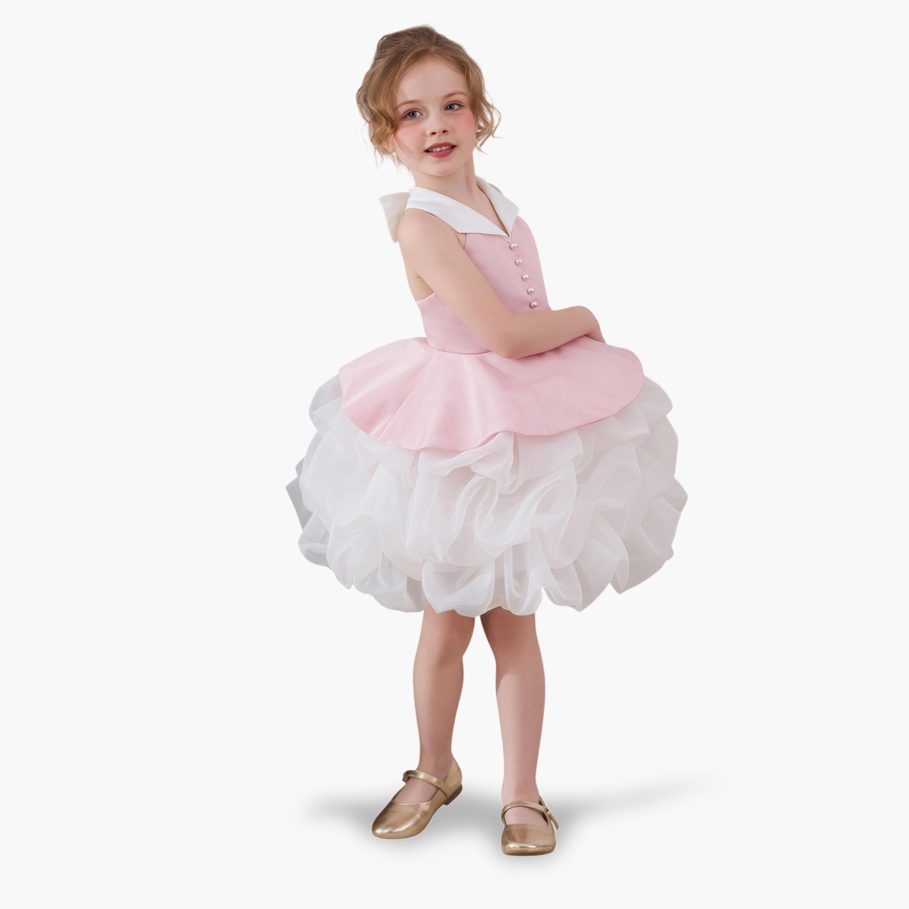فستان وردي بحافة واسعة بطول الركبة بتفاصيل لؤلؤ-girls-clothing-dressesandjumpsuits-image-2
