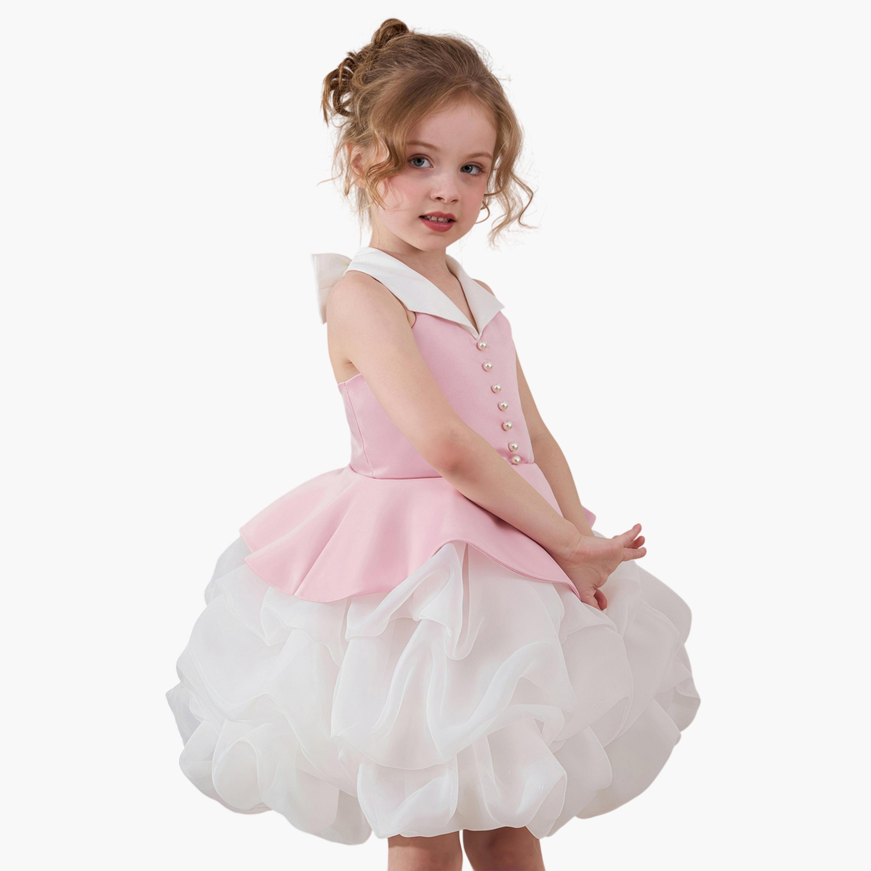 فستان وردي بحافة واسعة بطول الركبة بتفاصيل لؤلؤ-girls-clothing-dressesandjumpsuits-image-4