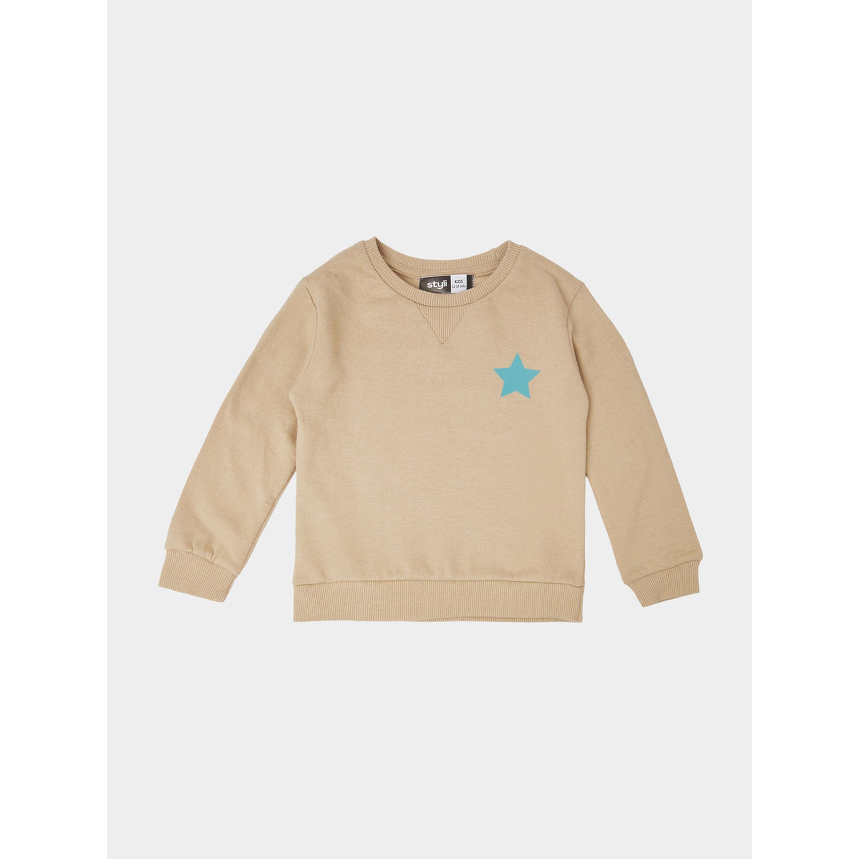 سويت شيرت قطن بطبعة أمامي وخلفي للفتيات الصغار بيج-girls-clothing-sweatshirts-image-1