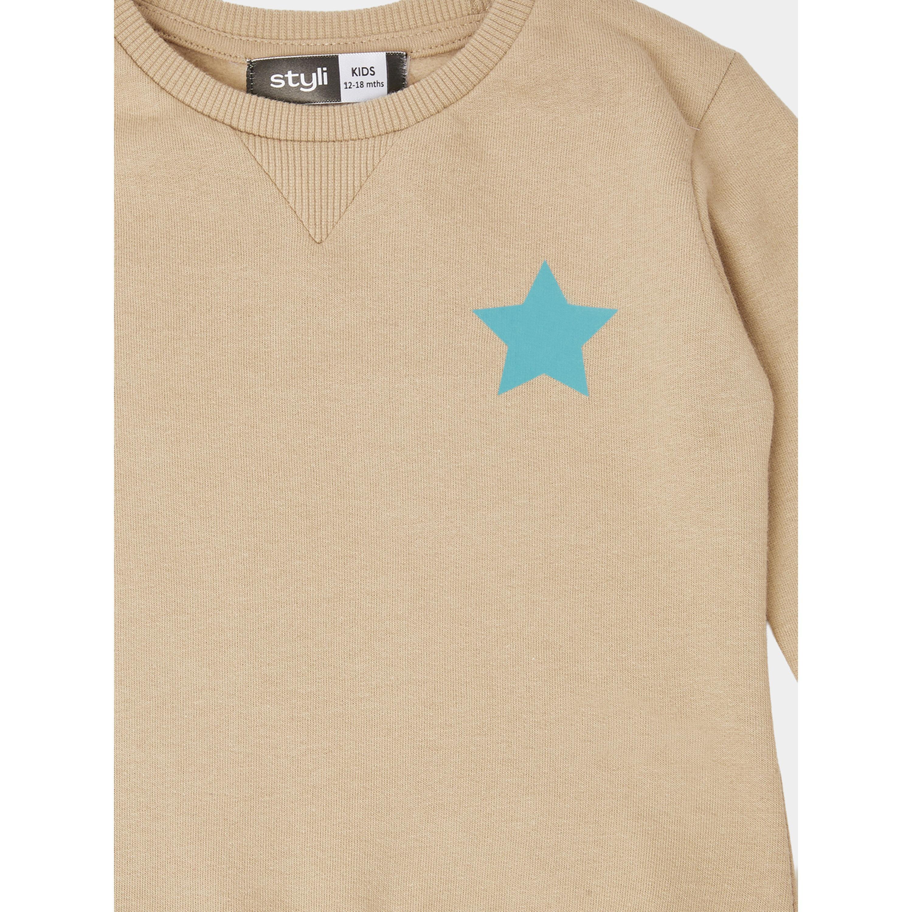 سويت شيرت قطن بطبعة أمامي وخلفي للفتيات الصغار بيج-girls-clothing-sweatshirts-image-4