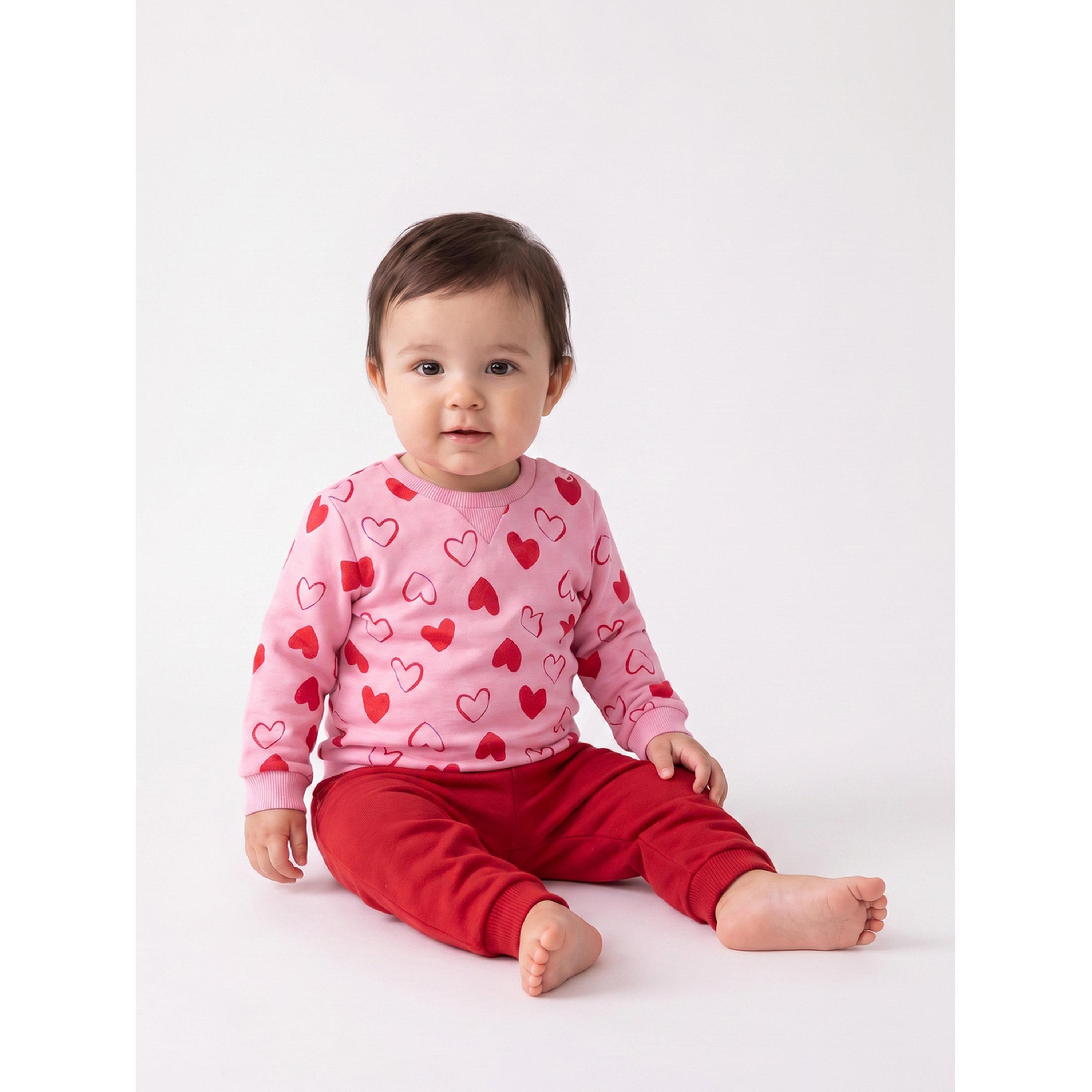 سويت شيرت قطن بطبعة قلوب كاملة للفتيات الصغار وردي-girls-clothing-sweatshirts-image-2