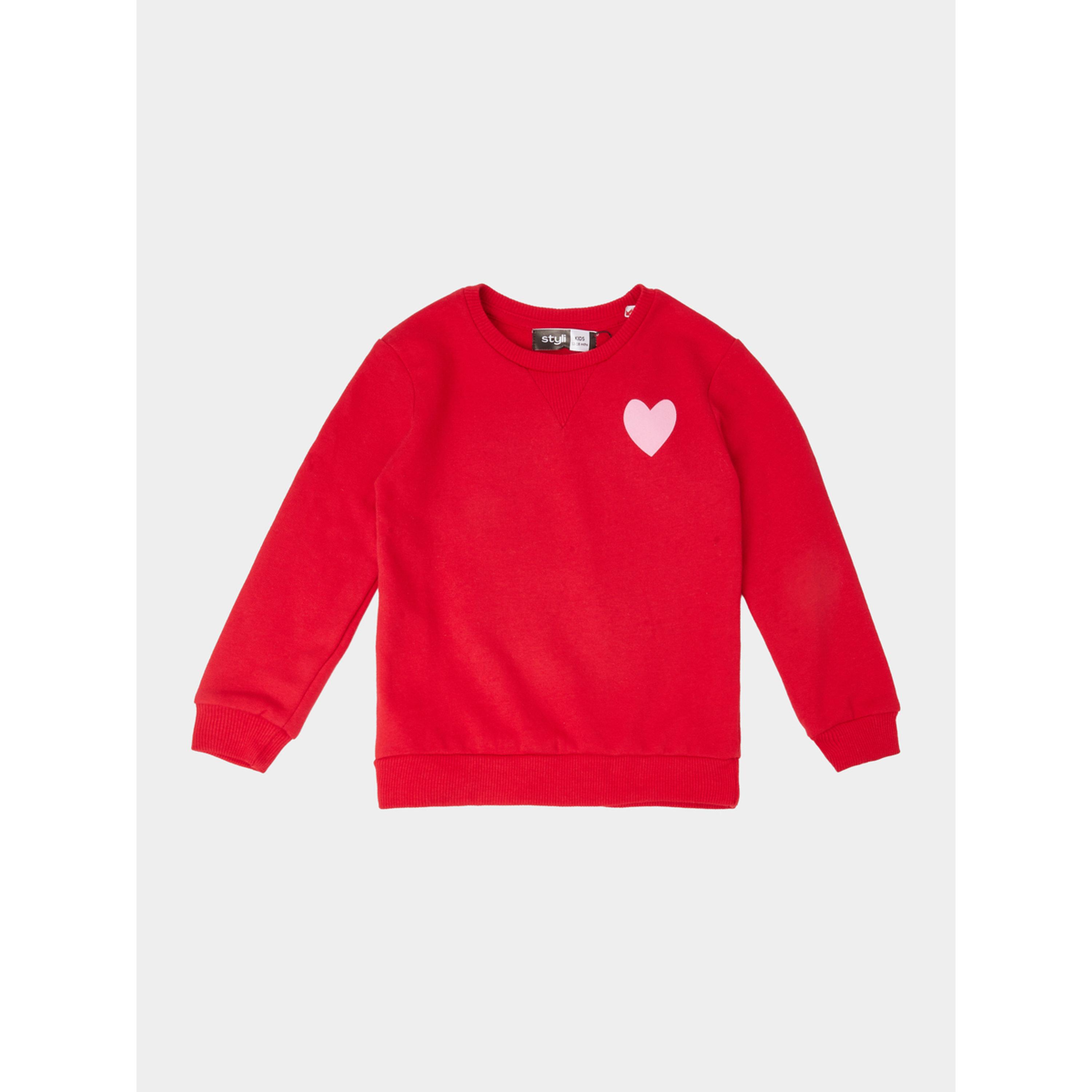 سويت شيرت قطن بطبعة أمامي وخلفي للفتيات الصغار أحمر-girls-clothing-sweatshirts-image-1
