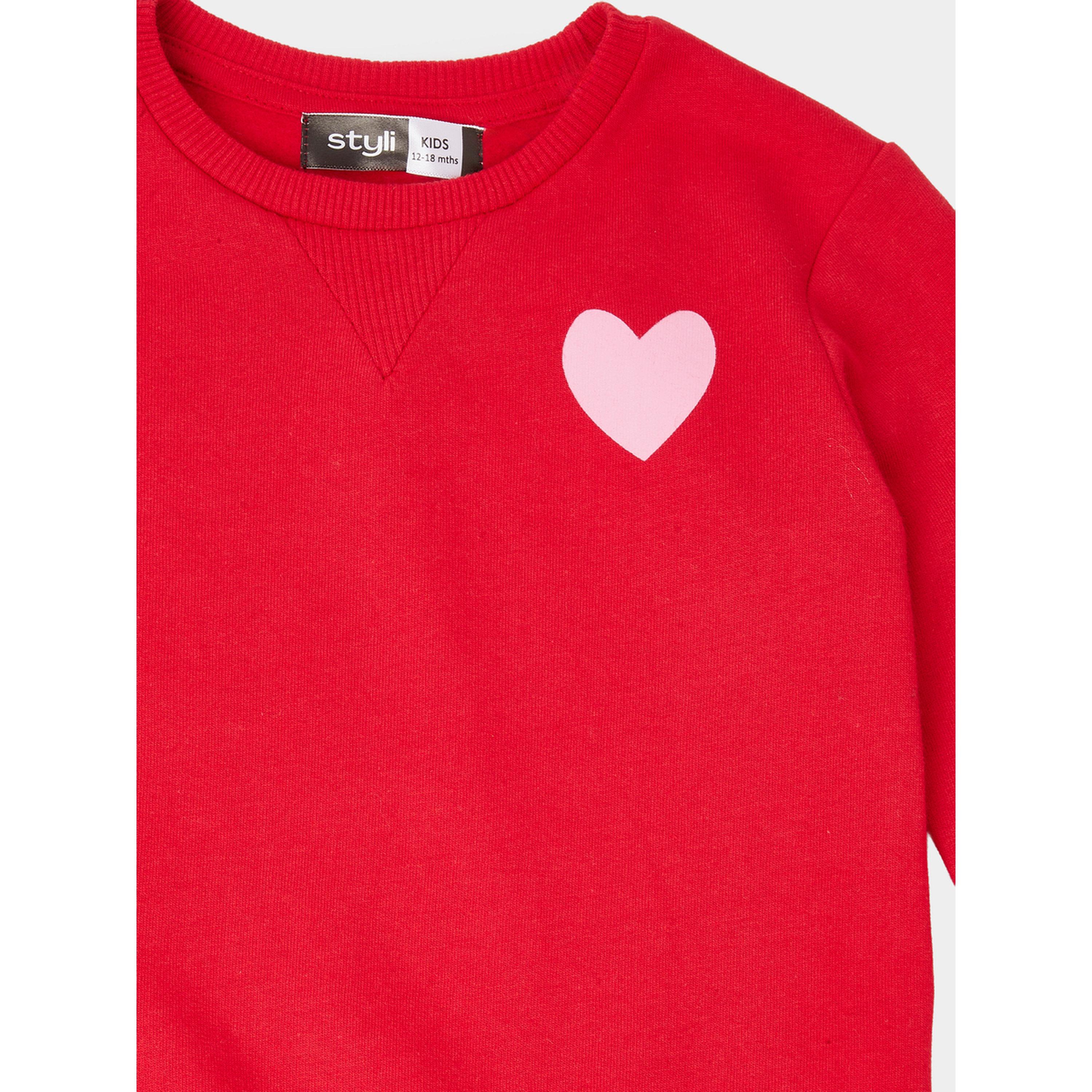 سويت شيرت قطن بطبعة أمامي وخلفي للفتيات الصغار أحمر-girls-clothing-sweatshirts-image-4
