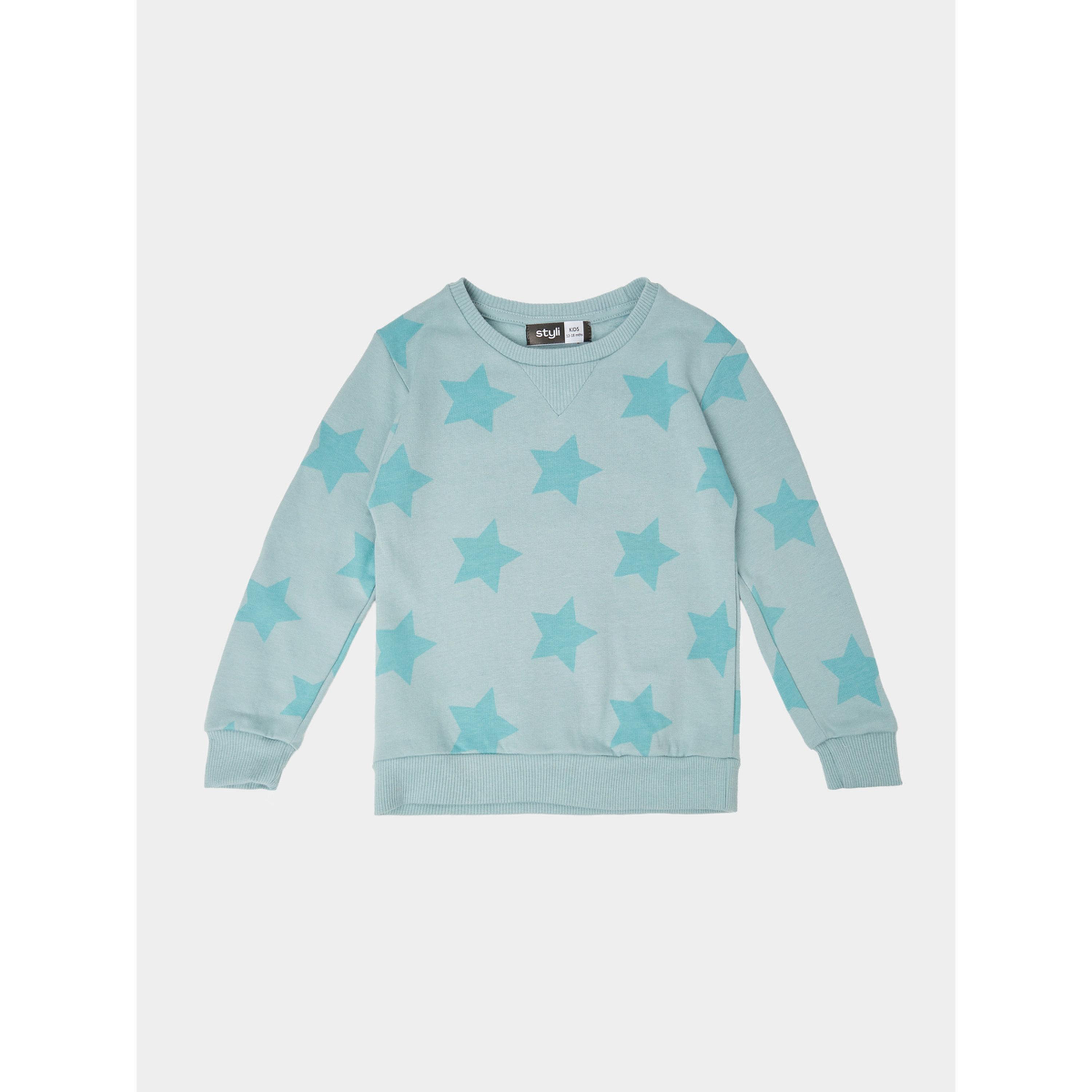 سويت شيرت قطن بطبعة نجوم كاملة للفتيات الصغار أخضر-girls-clothing-sweatshirts-image-1