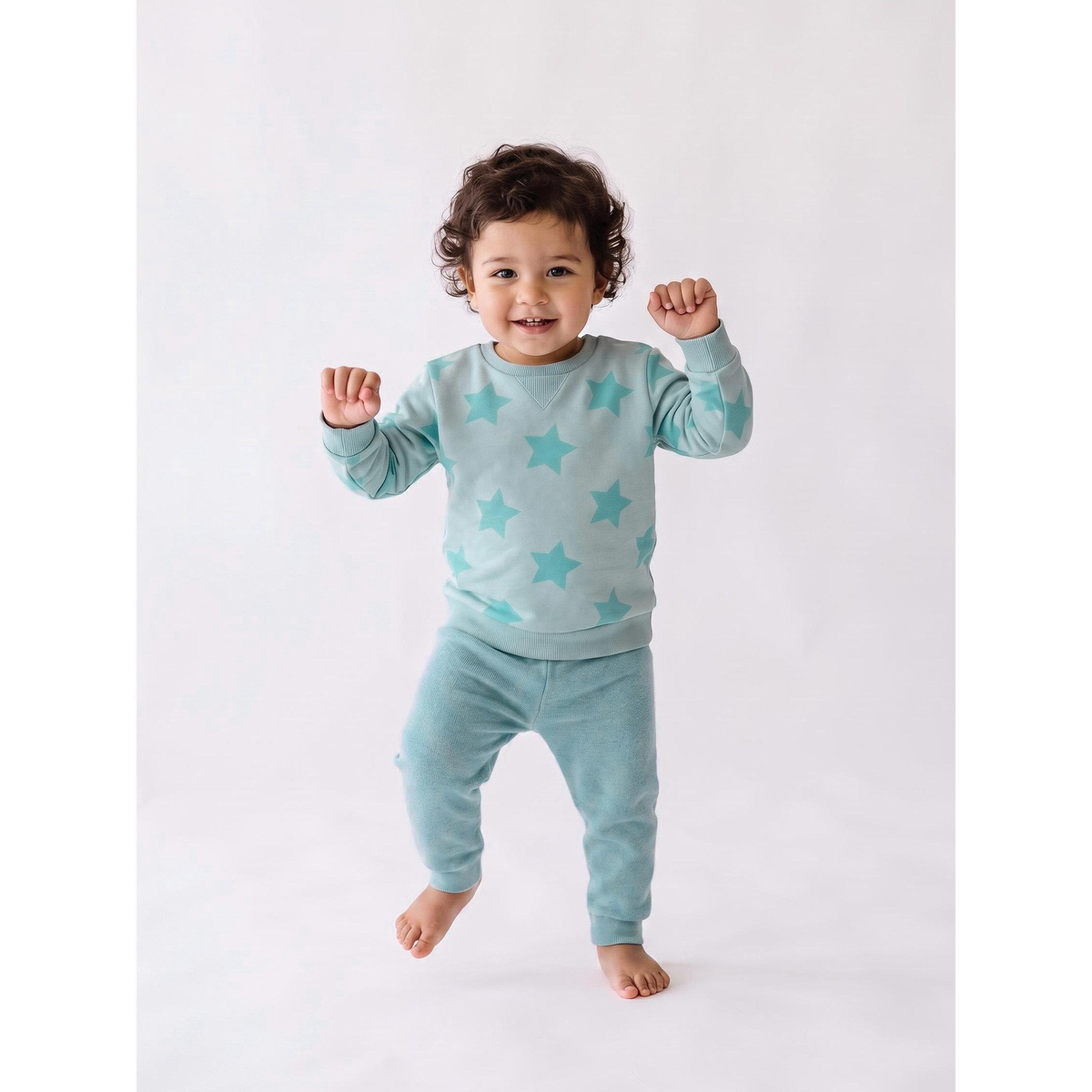 سويت شيرت قطن بطبعة نجوم كاملة للفتيات الصغار أخضر-girls-clothing-sweatshirts-image-2