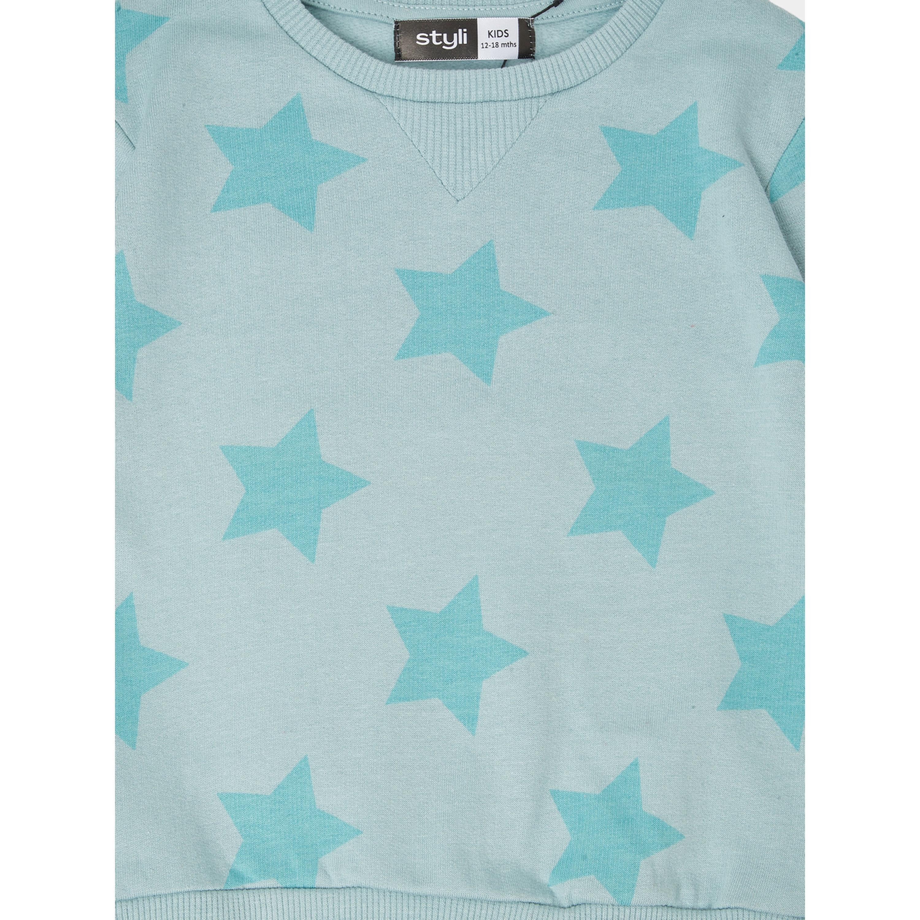 سويت شيرت قطن بطبعة نجوم كاملة للفتيات الصغار أخضر-girls-clothing-sweatshirts-image-4