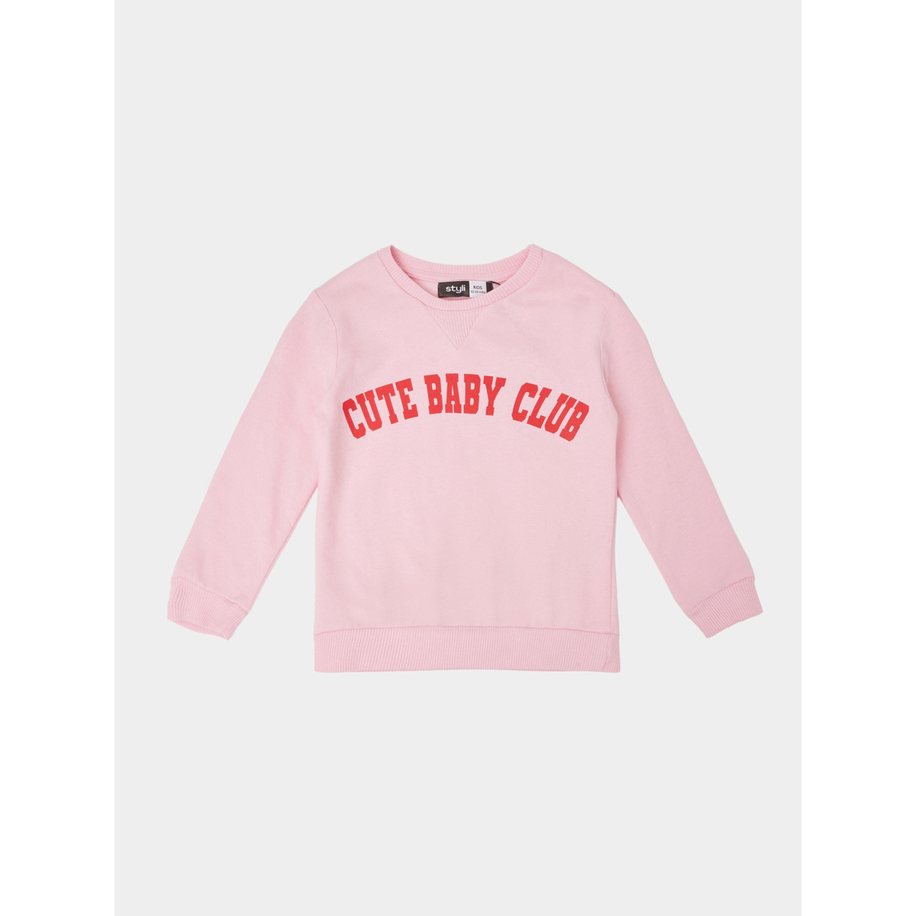 سويت شيرت قطن بطبعة موضعية للفتيات الصغار وردي-girls-clothing-sweatshirts-image-1
