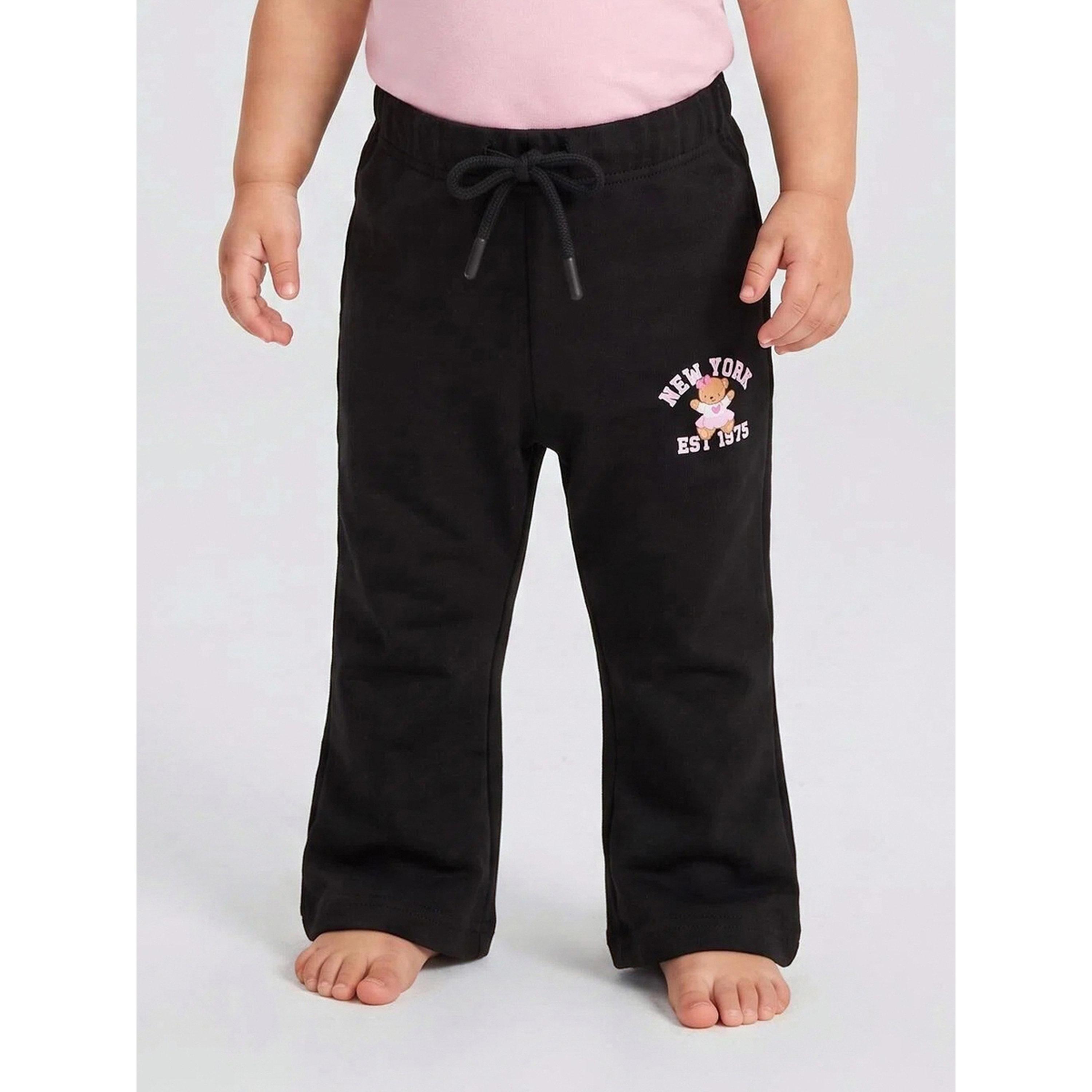 Styli Baby Girl Black Graphic Print Drawstring Straight Leg Joggers-girls-clothing-bottoms-joggersandtrackpants-image-1