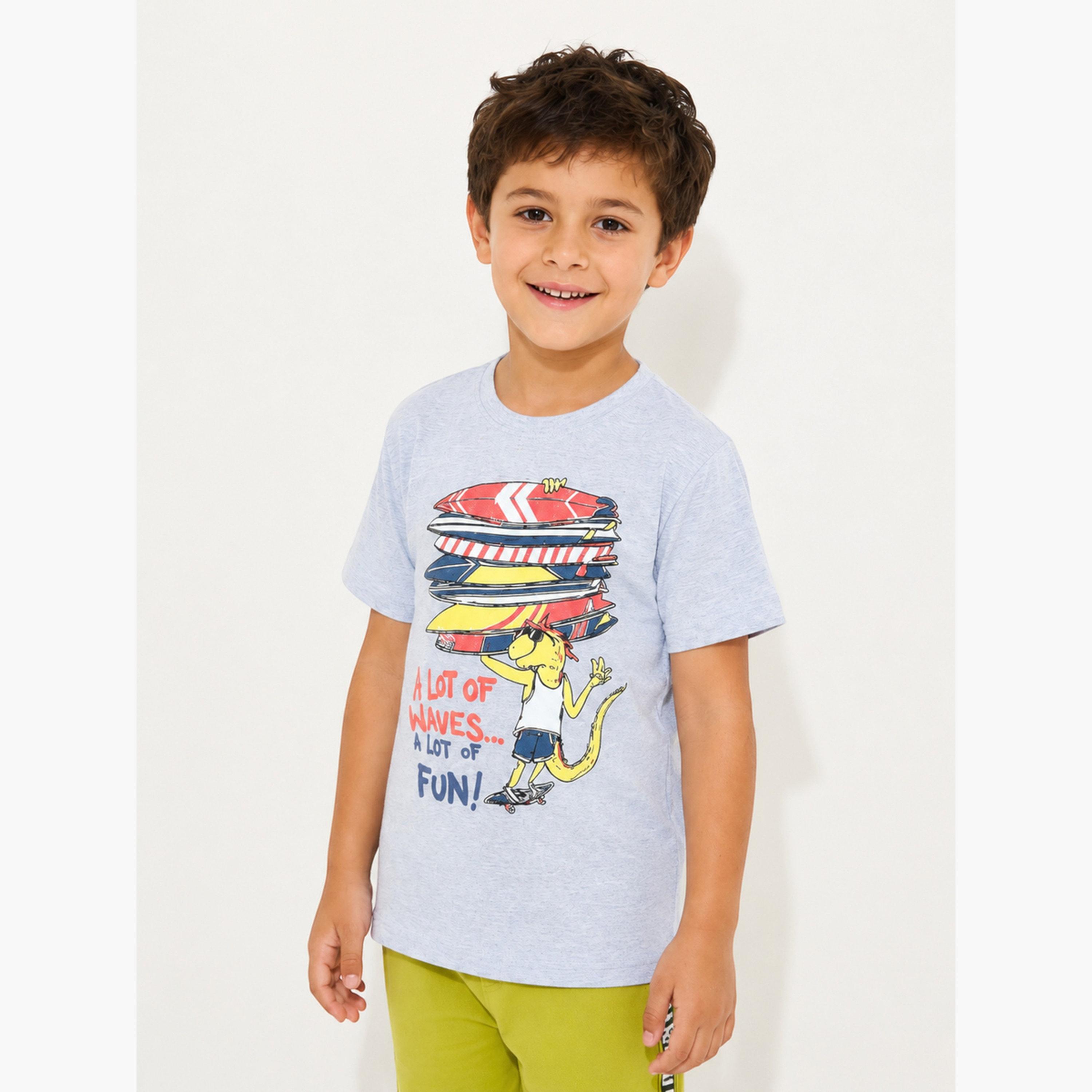 تيشيرت بياقة دائرية وطبعة جرافيك للأولاد-boys-clothing-tshirtsandpolos-image-1