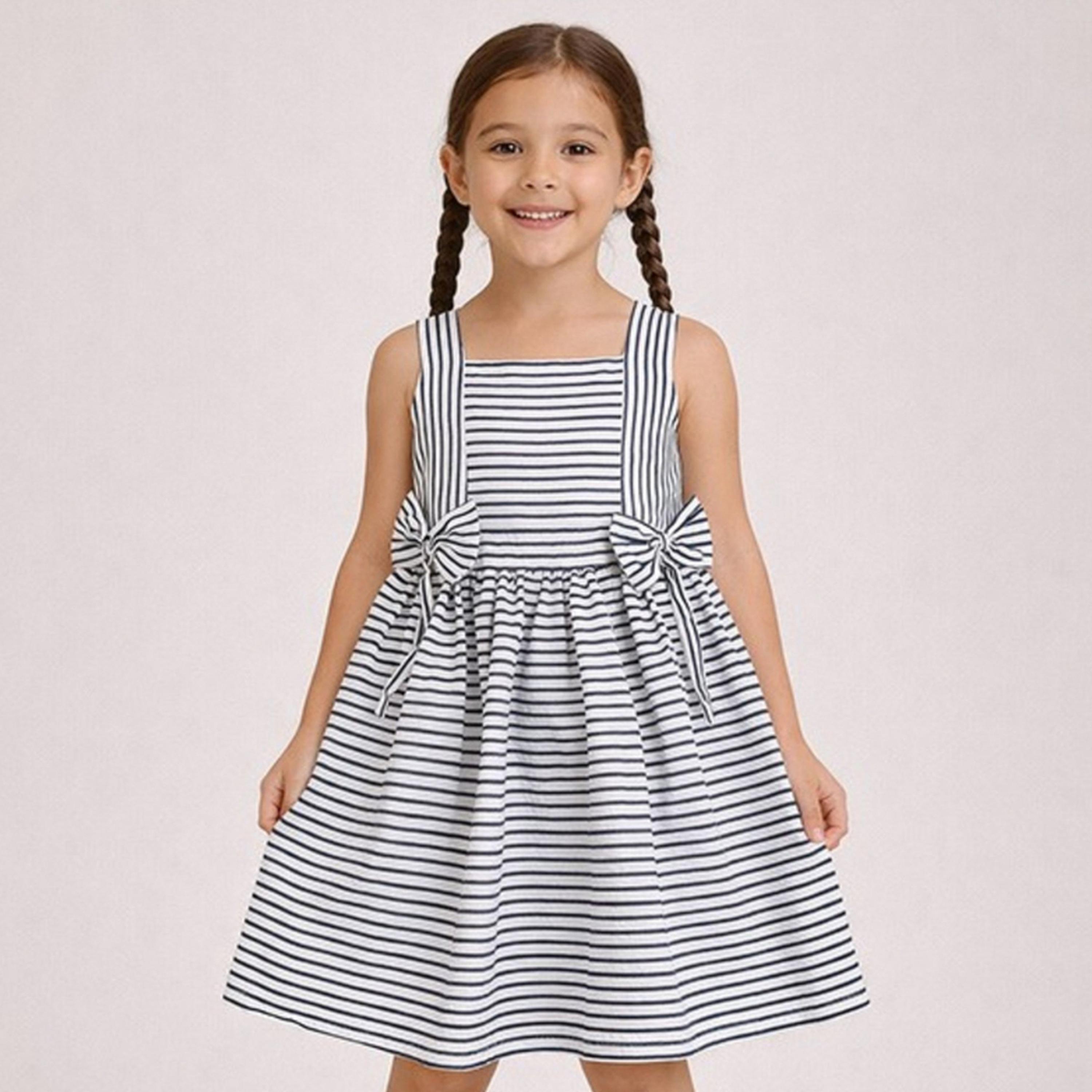 فستان مخطط بتفاصيل فيونكة للبنات-girls-clothing-dressesandjumpsuits-image-1