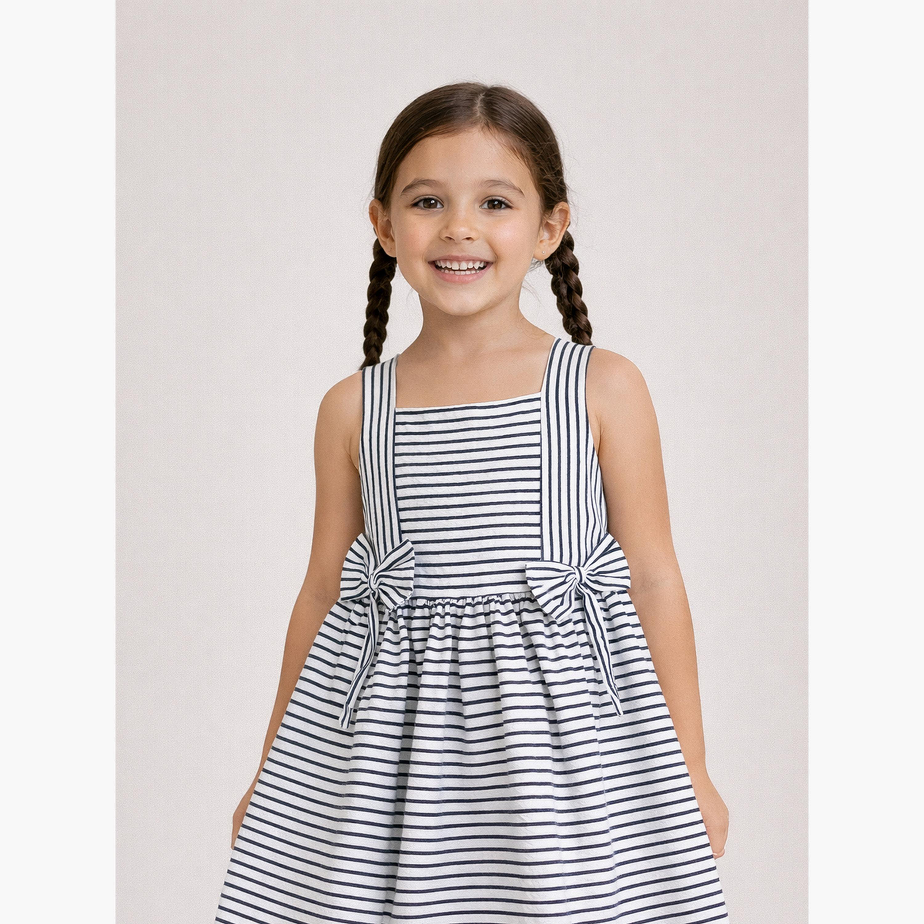 فستان مخطط بتفاصيل فيونكة للبنات-girls-clothing-dressesandjumpsuits-image-4