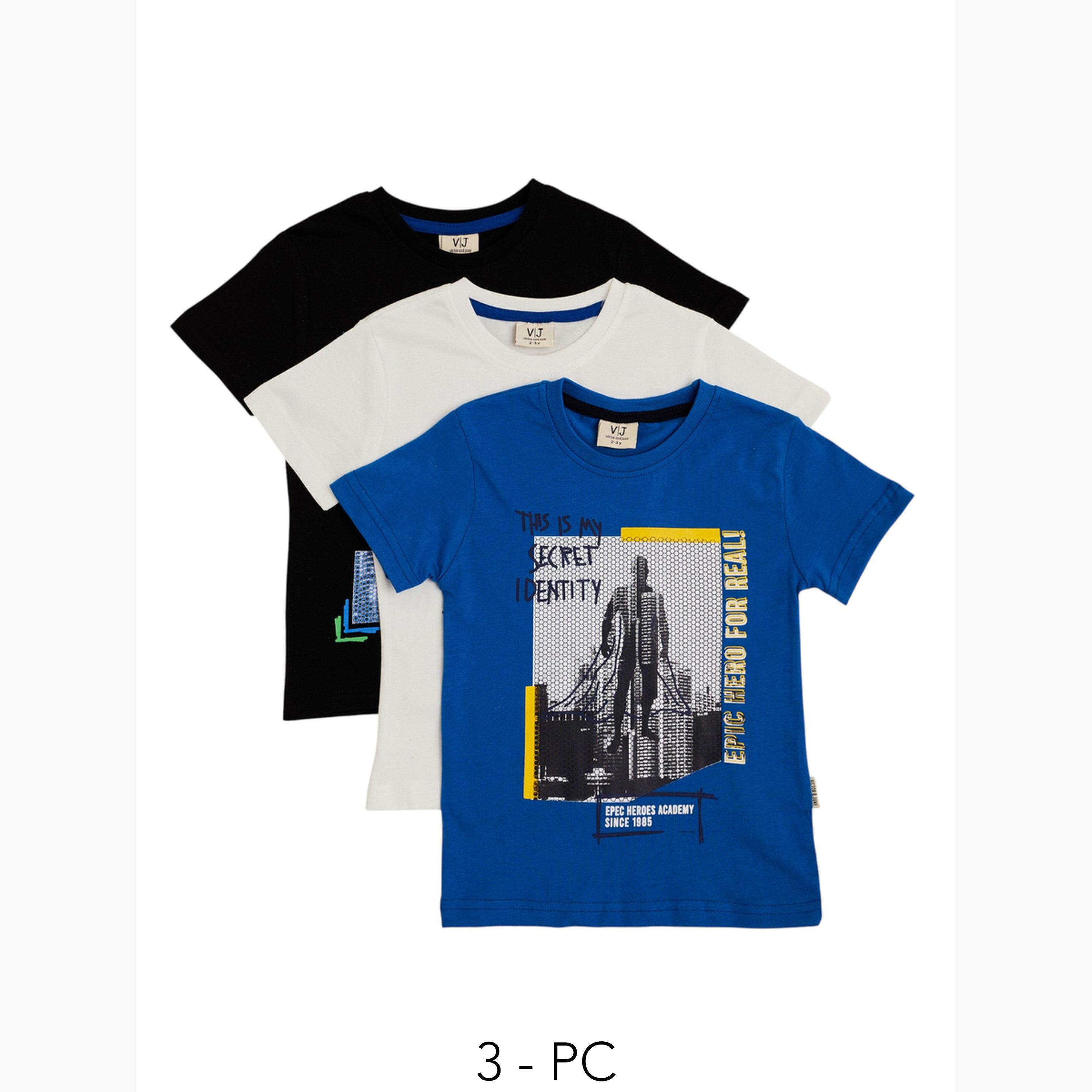 Victor and Jane X Styli Pack of 3 - Boys Graphic Print T-Shirt-boys-clothing-tshirtsandpolos-image-1