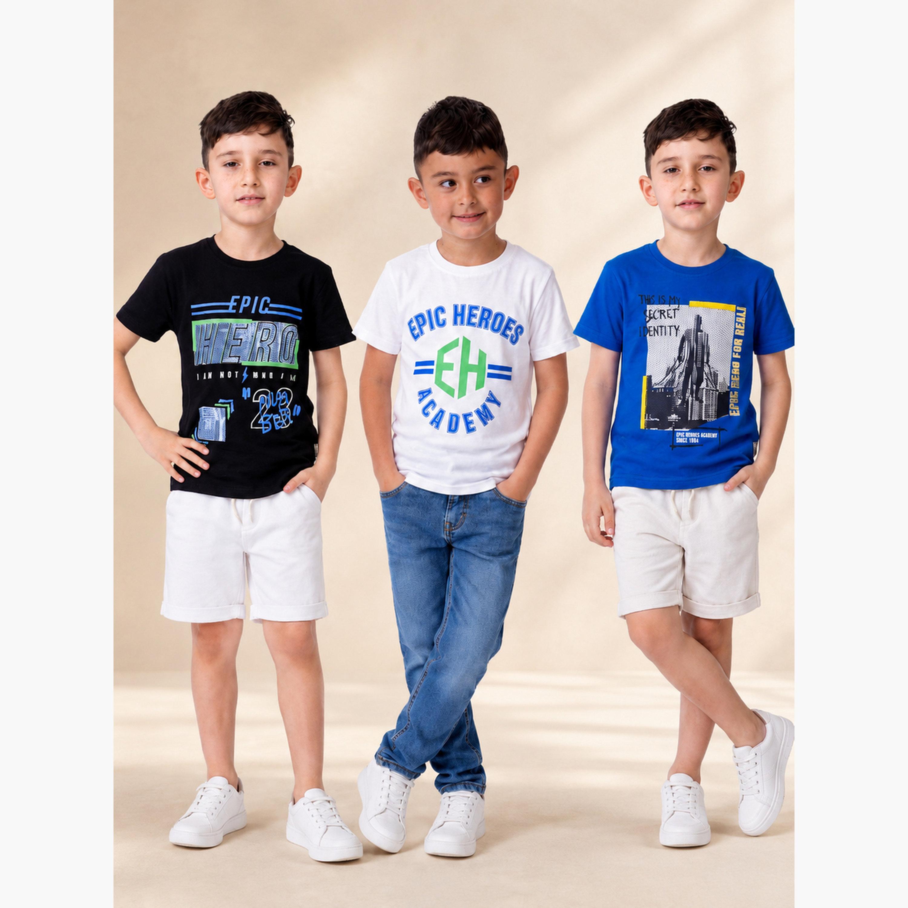 Victor and Jane X Styli Pack of 3 - Boys Graphic Print T-Shirt-boys-clothing-tshirtsandpolos-image-2