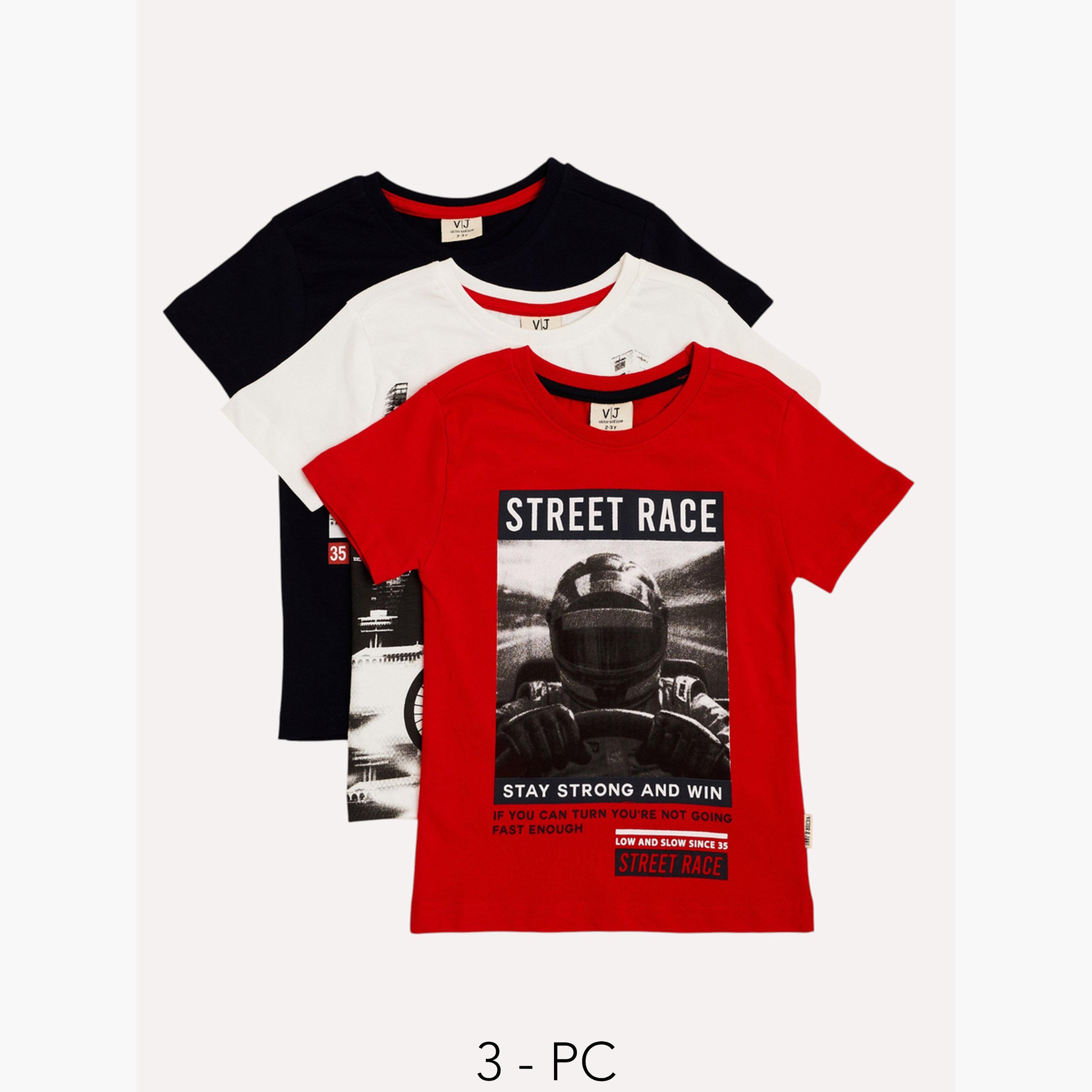 Victor and Jane X Styli Pack of 3 - Boys Graphic Print T-Shirt-boys-clothing-tshirtsandpolos-image-1