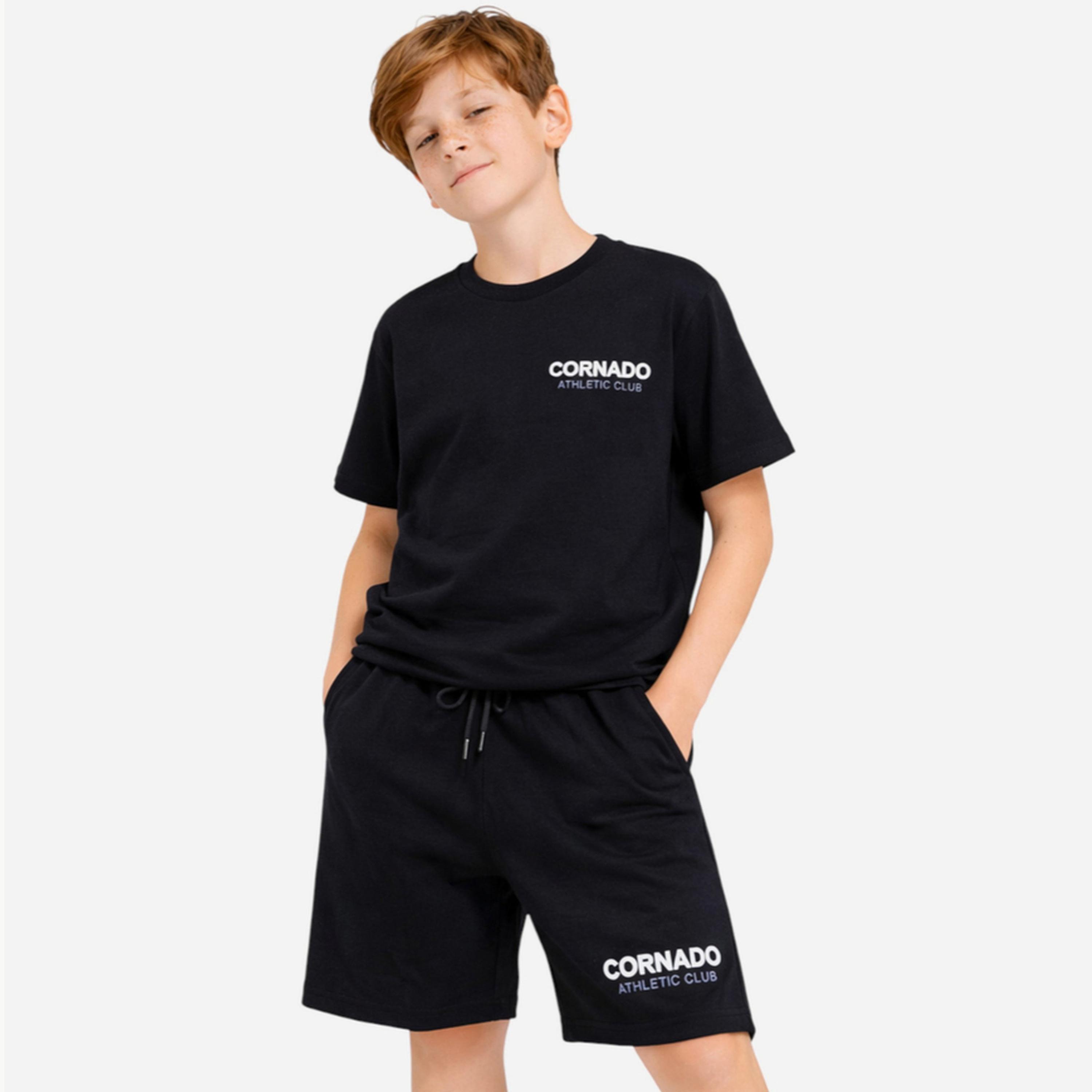 Victor and Jane X Styli Boys Text Print Relaxed T-Shirt and Shorts Set-boys-clothing-setsandcoords-image-1
