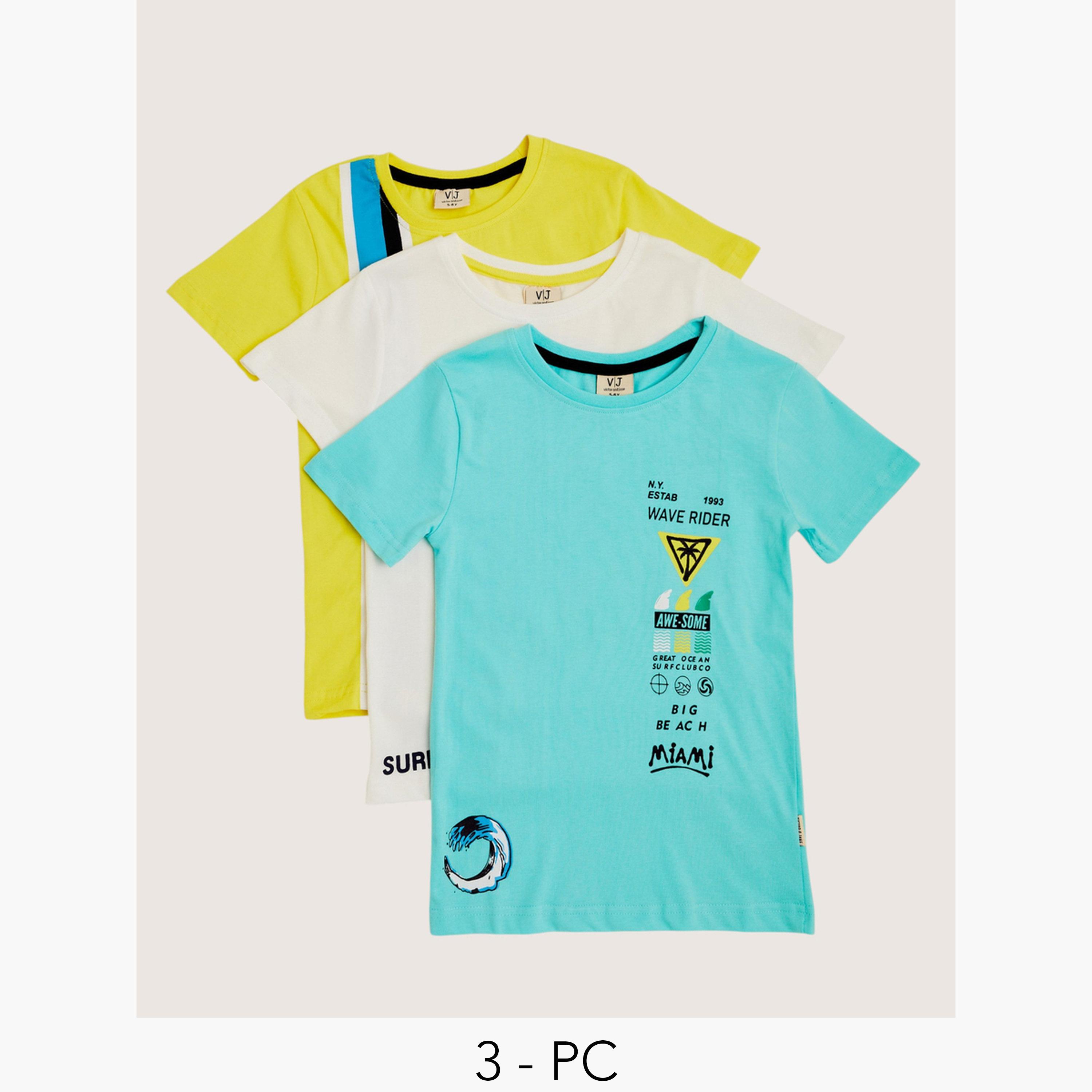 Victor and Jane X Styli Pack of 3 - Boys Graphic Print T-Shirt-boys-clothing-tshirtsandpolos-image-1