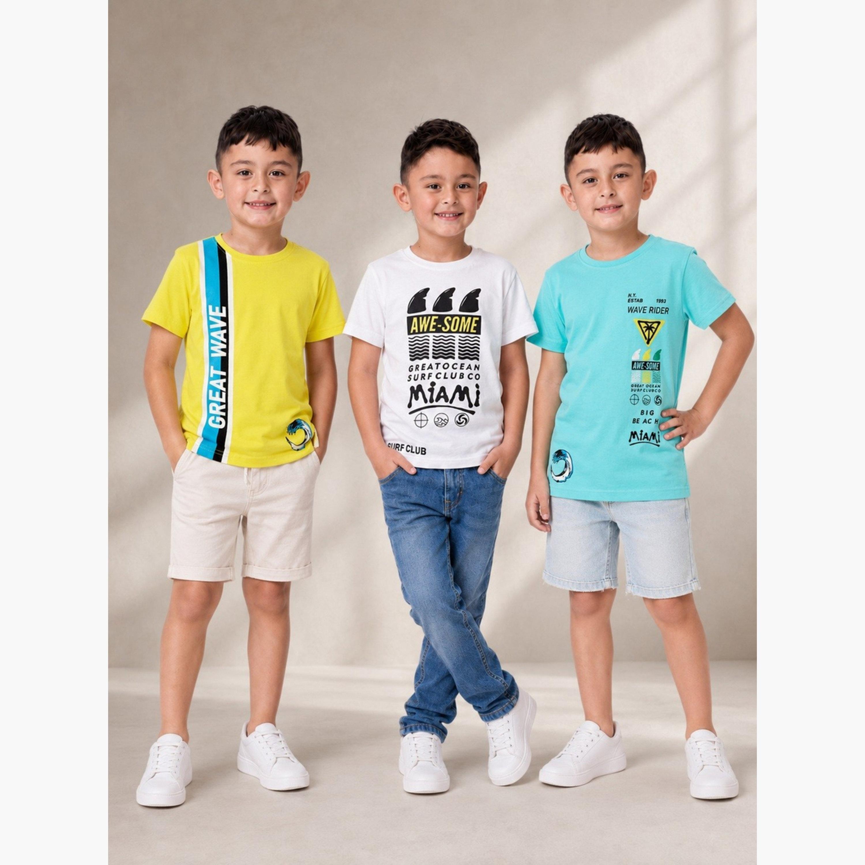Victor and Jane X Styli Pack of 3 - Boys Graphic Print T-Shirt-boys-clothing-tshirtsandpolos-image-2