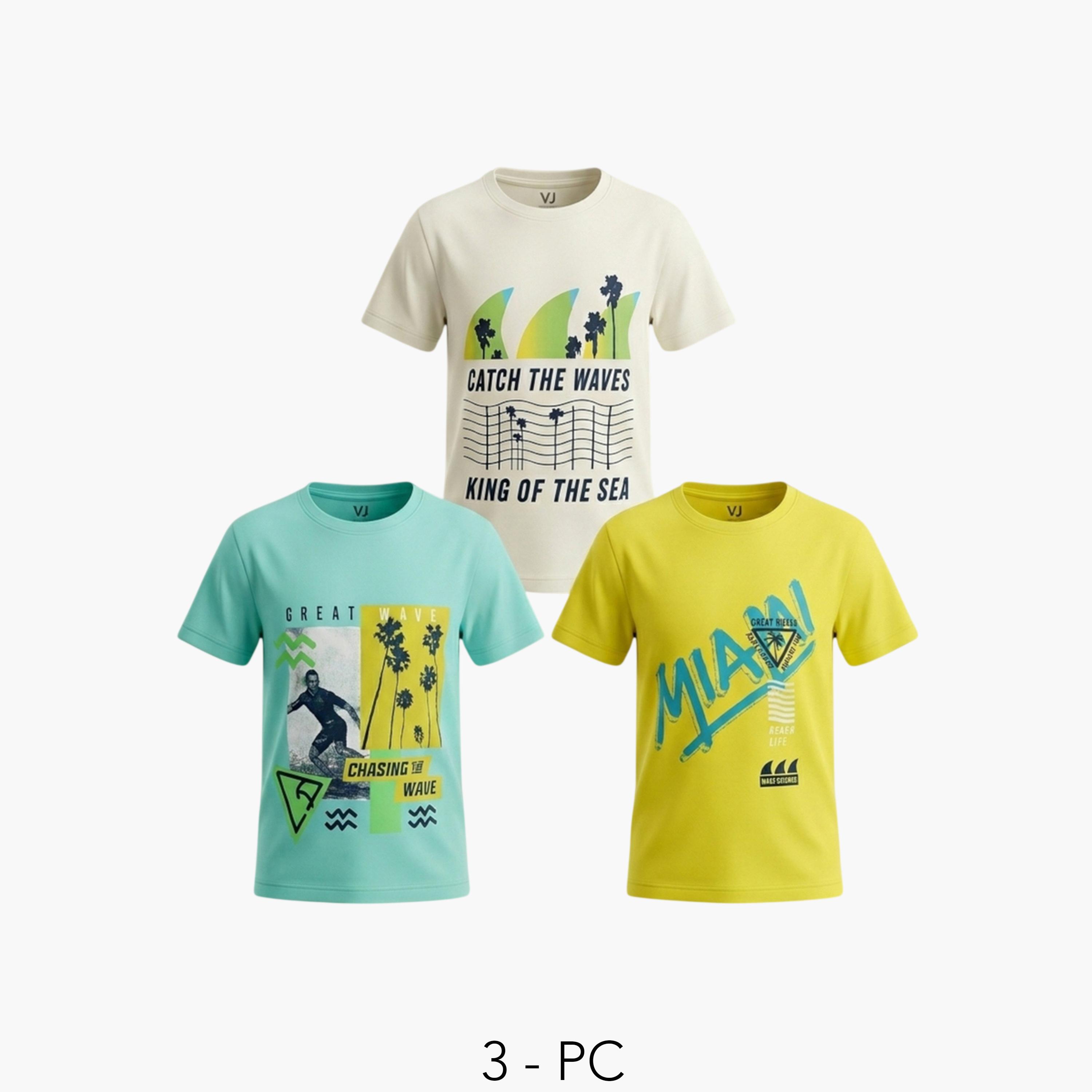 Victor and Jane X Styli Pack of 3 - Boys Graphic Print T-Shirt-boys-clothing-tshirtsandpolos-image-1