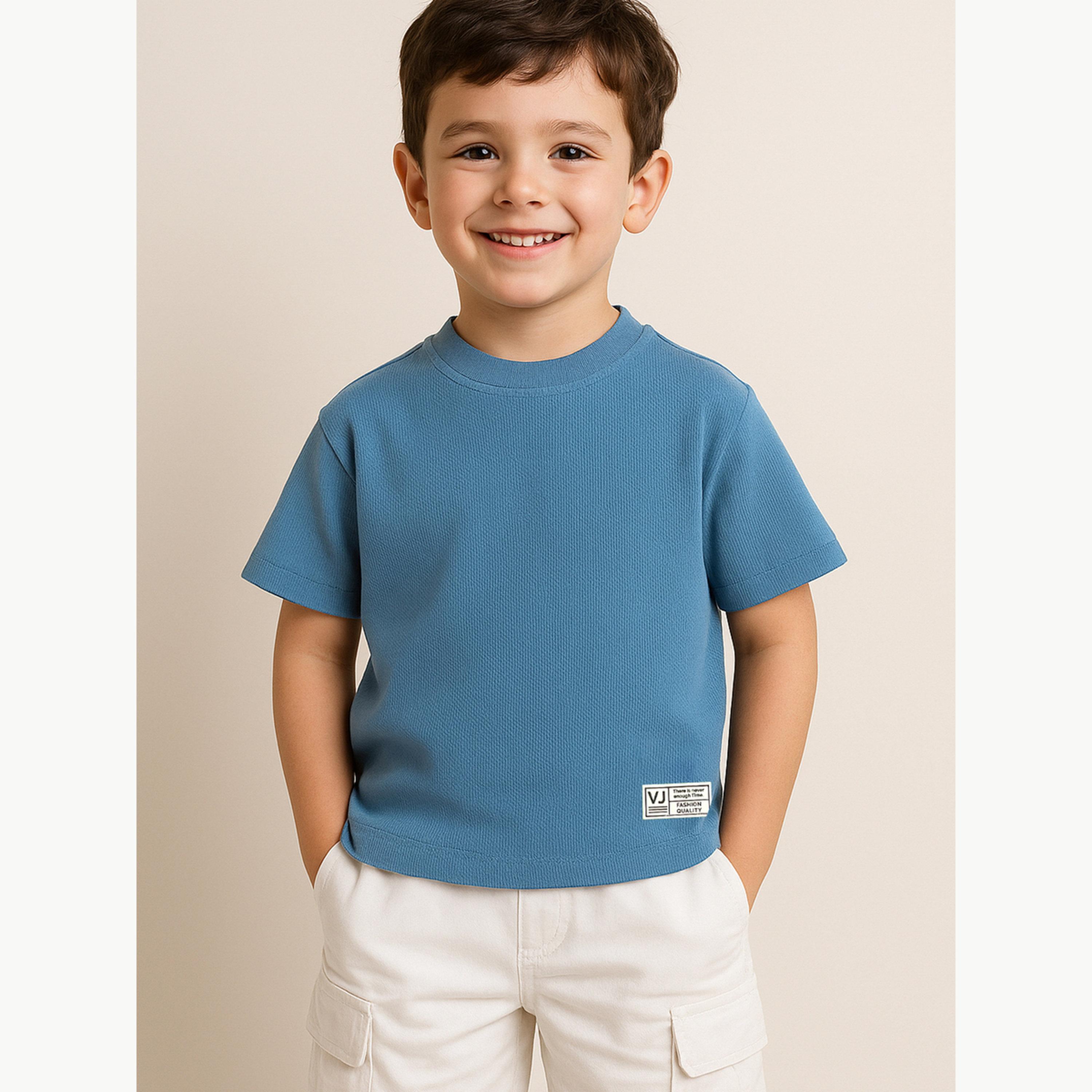 تيشيرت بياقة دائرية محبوك بتفاصيل بارزة الملمس للأولاد-boys-clothing-tshirtsandpolos-image-2