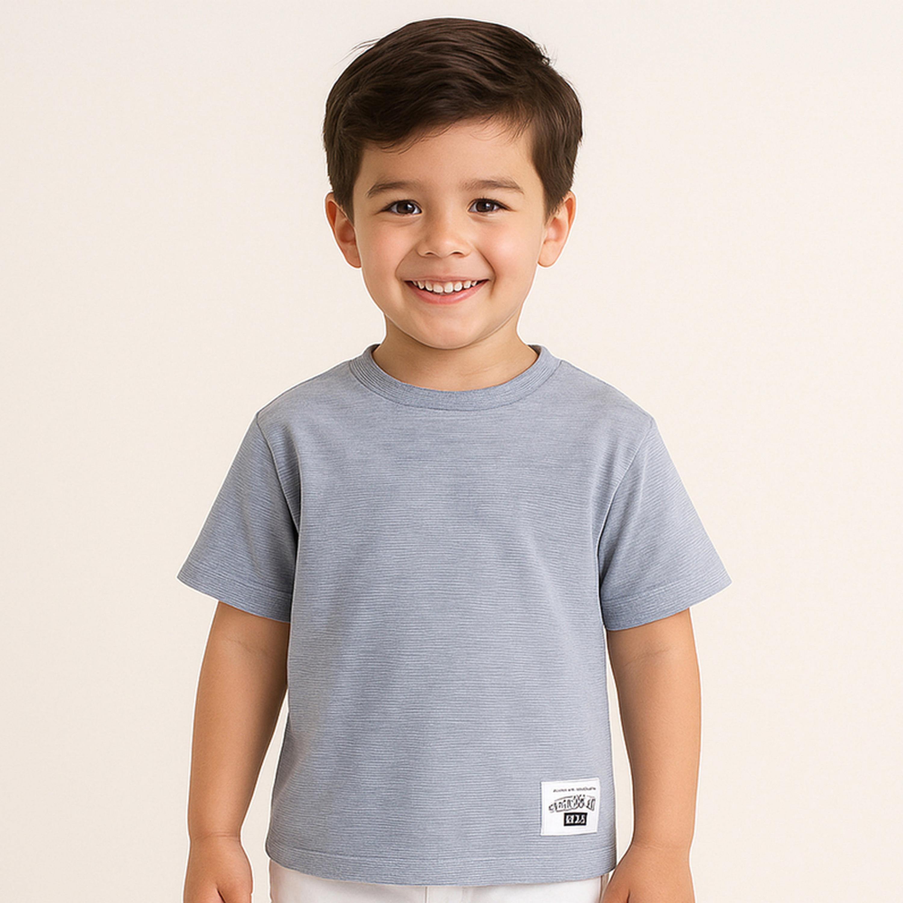 تيشيرت بياقة دائرية محبوك بتفاصيل بارزة الملمس للأولاد-boys-clothing-tshirtsandpolos-image-1