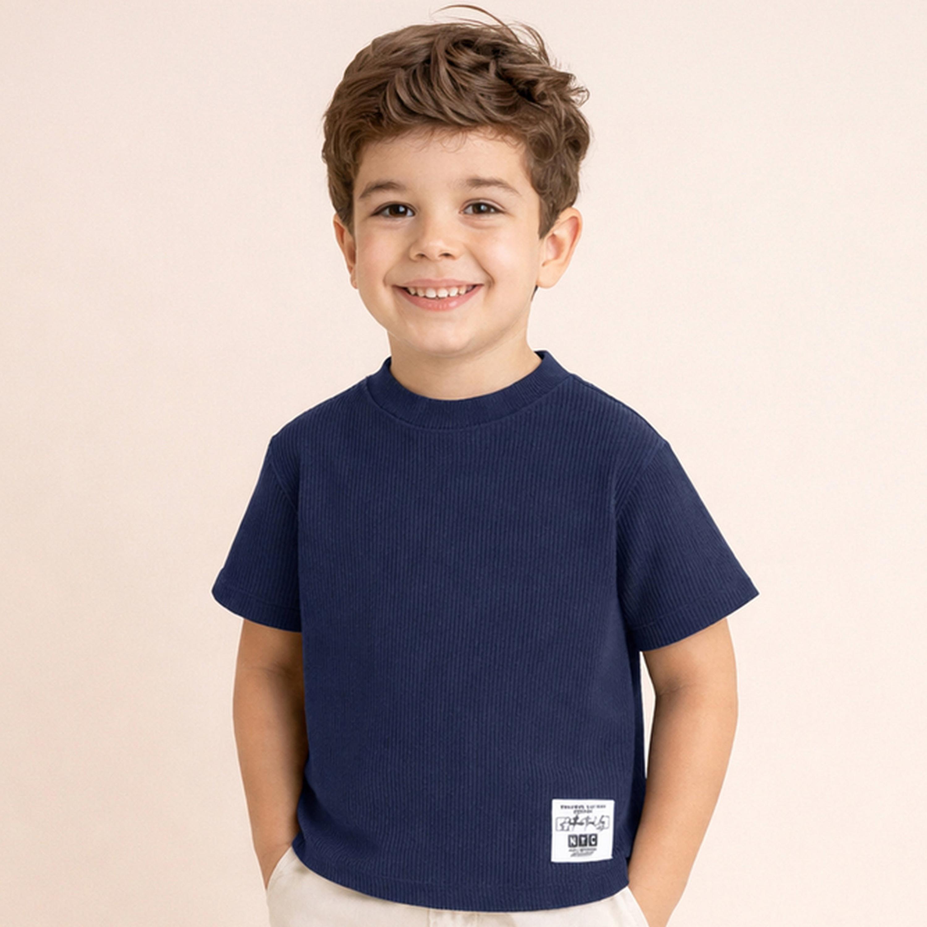 Victor and Jane X Styli Boys Textured Knit Round Neck T-Shirt-boys-clothing-tshirtsandpolos-image-1