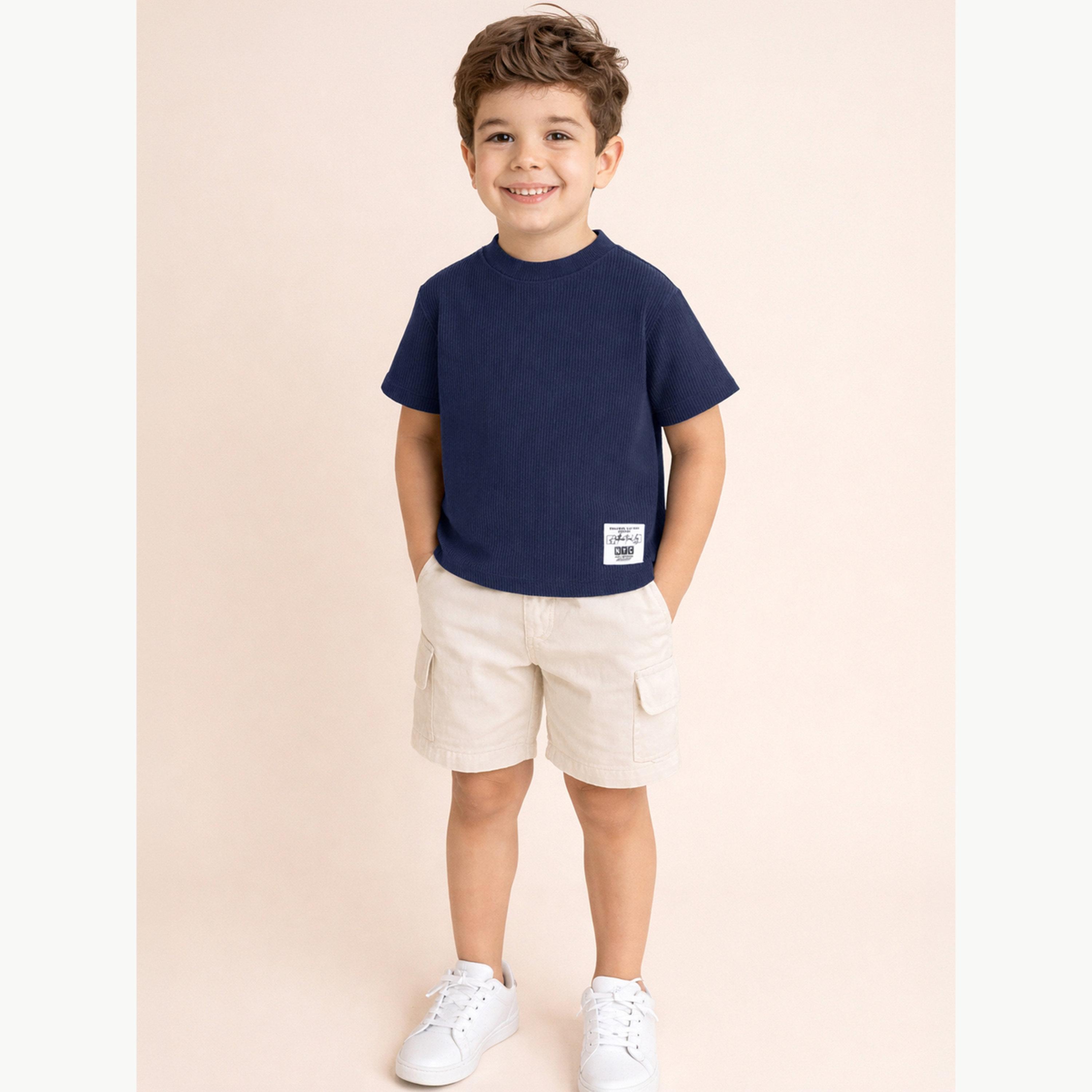 Victor and Jane X Styli Boys Textured Knit Round Neck T-Shirt-boys-clothing-tshirtsandpolos-image-2