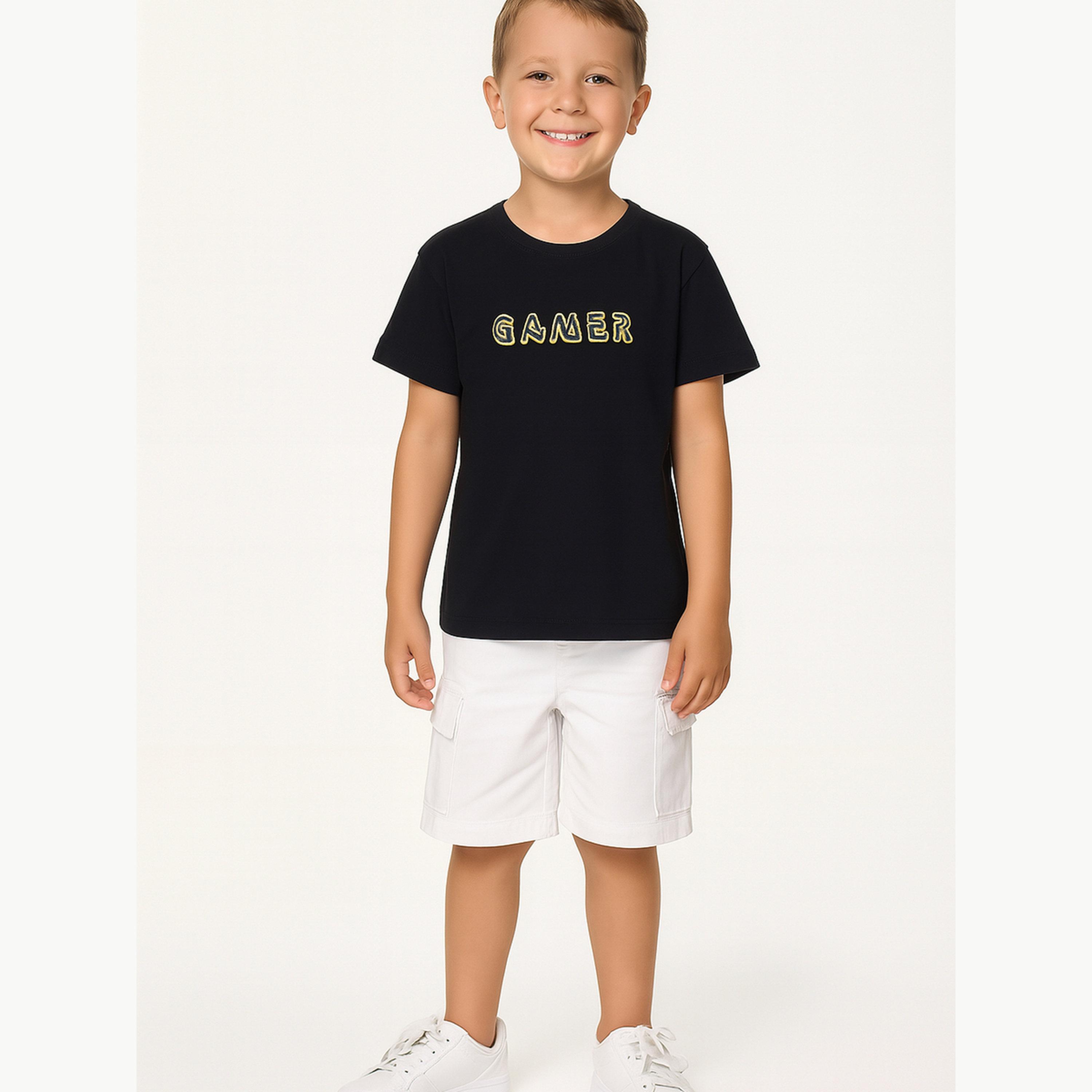 تيشيرت بيكيه بياقة دائرية وطبعة كتابة للأولاد-boys-clothing-tshirtsandpolos-image-2