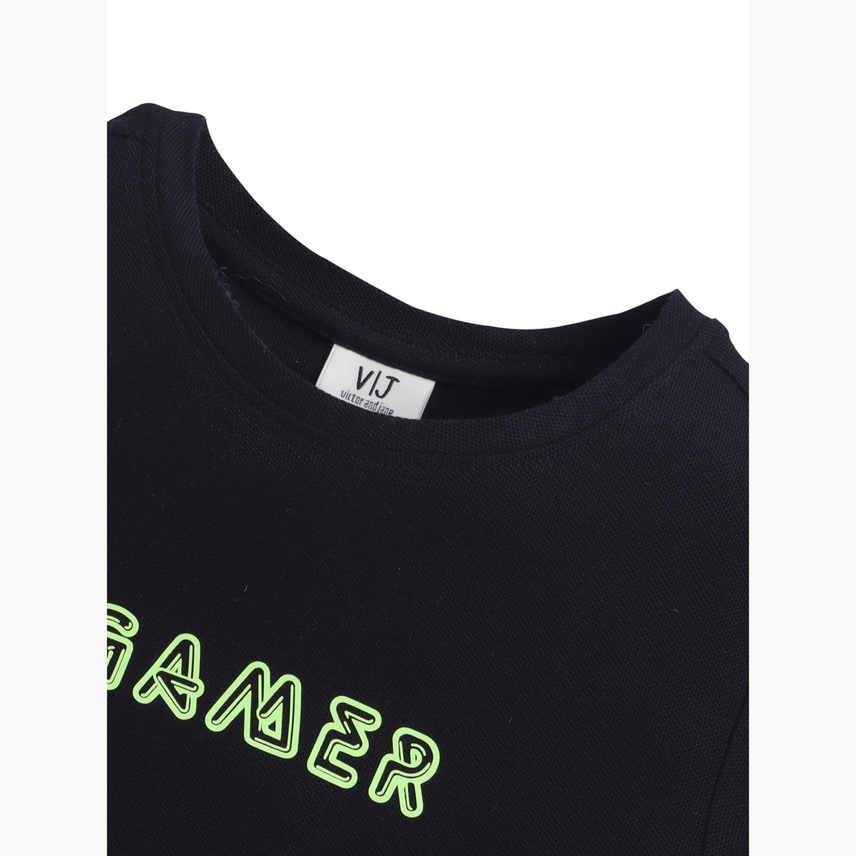 تيشيرت بيكيه بياقة دائرية وطبعة كتابة للأولاد-boys-clothing-tshirtsandpolos-image-3