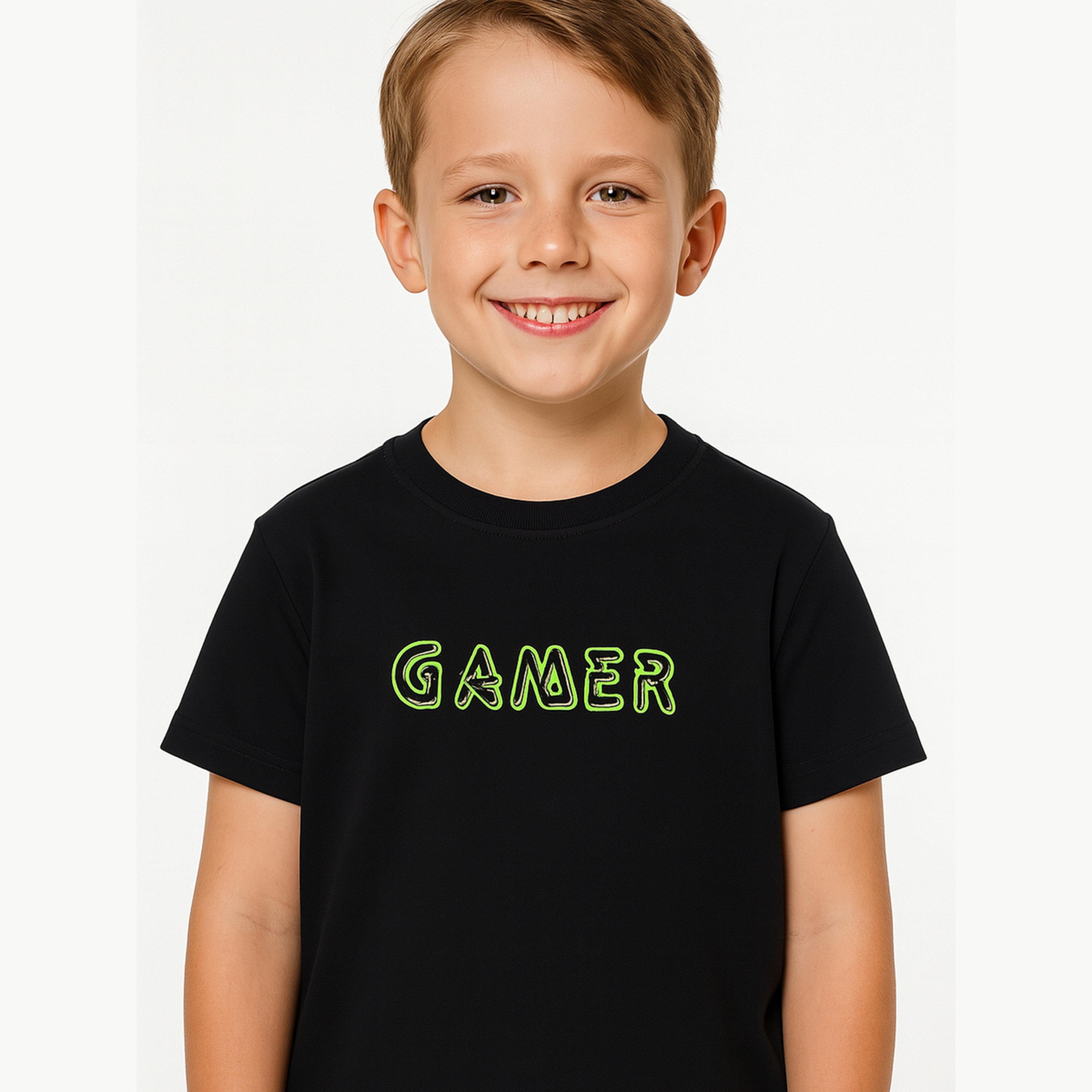 تيشيرت بيكيه بياقة دائرية وطبعة كتابة للأولاد-boys-clothing-tshirtsandpolos-image-5