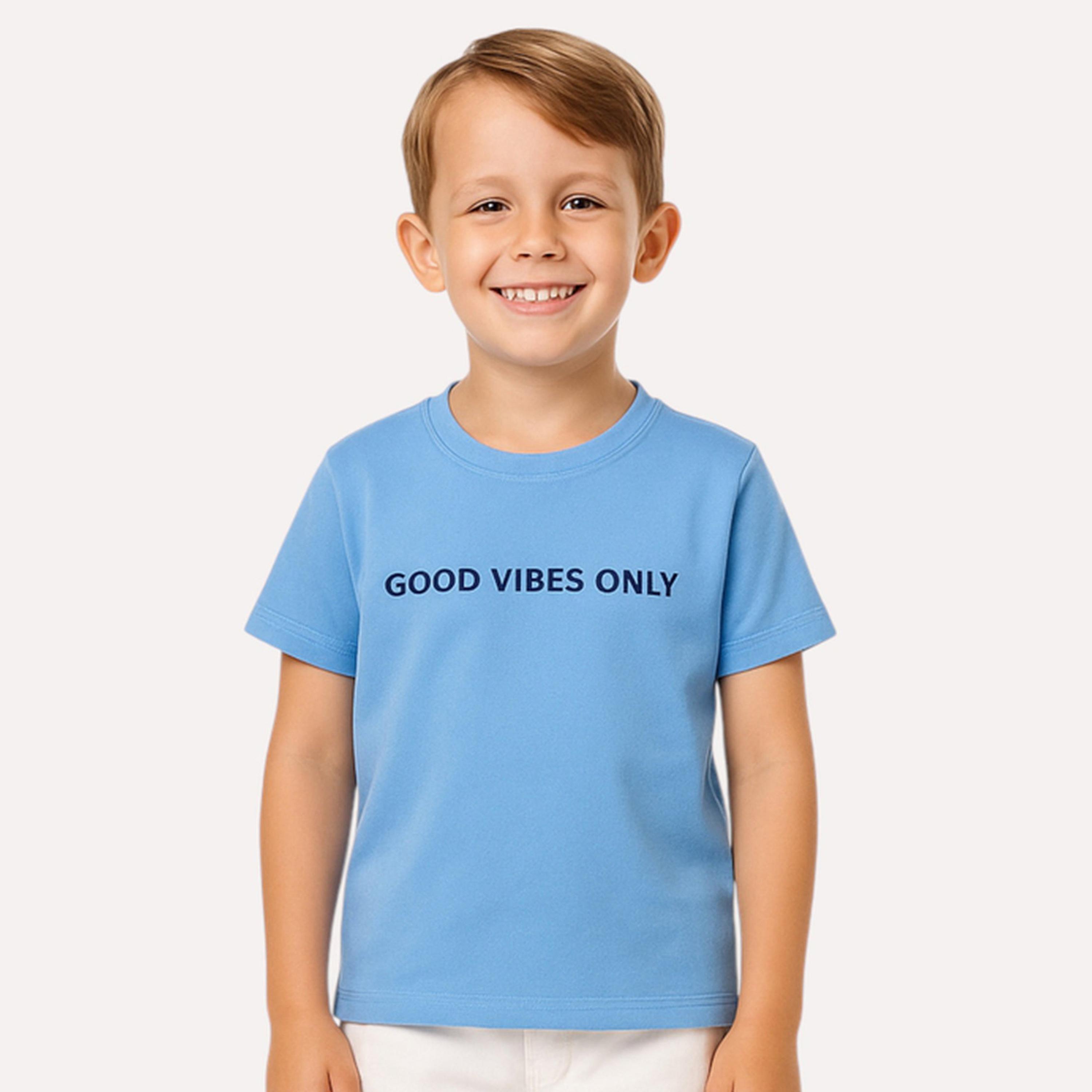 تيشيرت بيكيه بياقة دائرية وطبعة كتابة للأولاد-boys-clothing-tshirtsandpolos-image-1