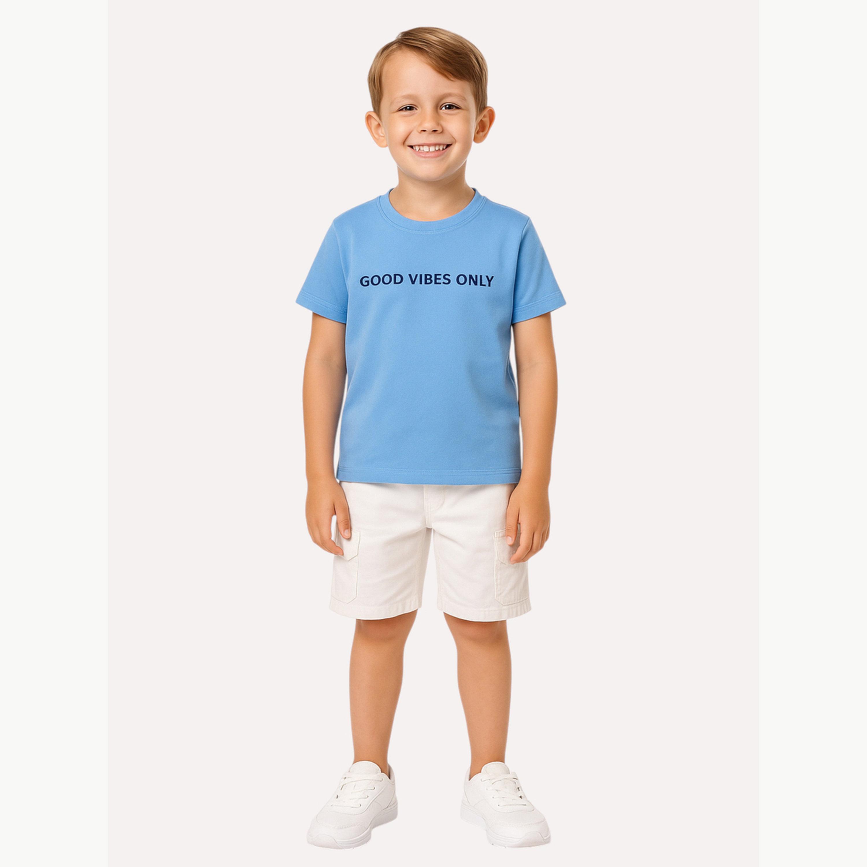 تيشيرت بيكيه بياقة دائرية وطبعة كتابة للأولاد-boys-clothing-tshirtsandpolos-image-2