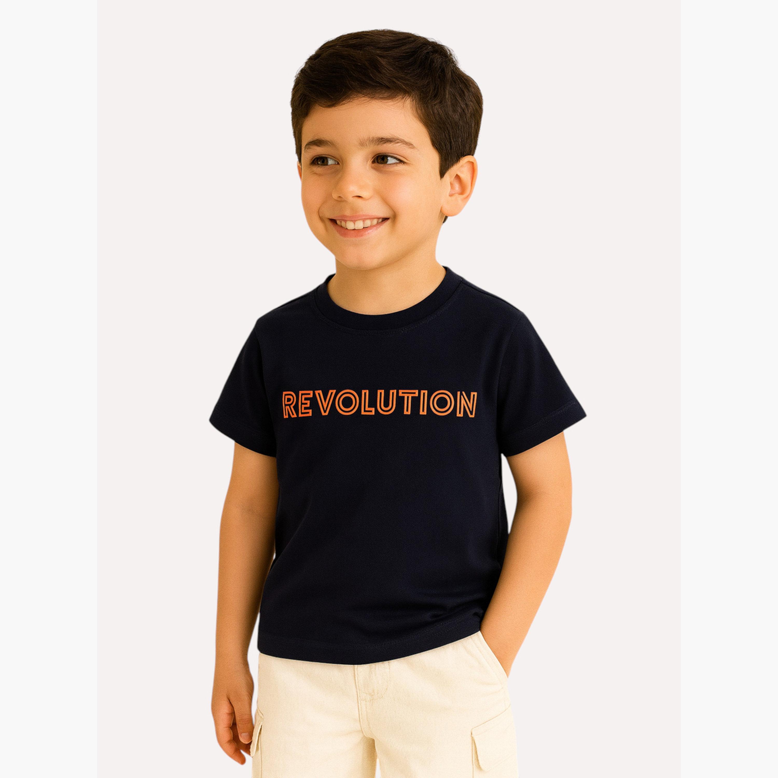 Victor and Jane X Styli Boys Text Print Round Neck Pique T-Shirt-baby-boys-clothing-tshirtsandpolos-image-1