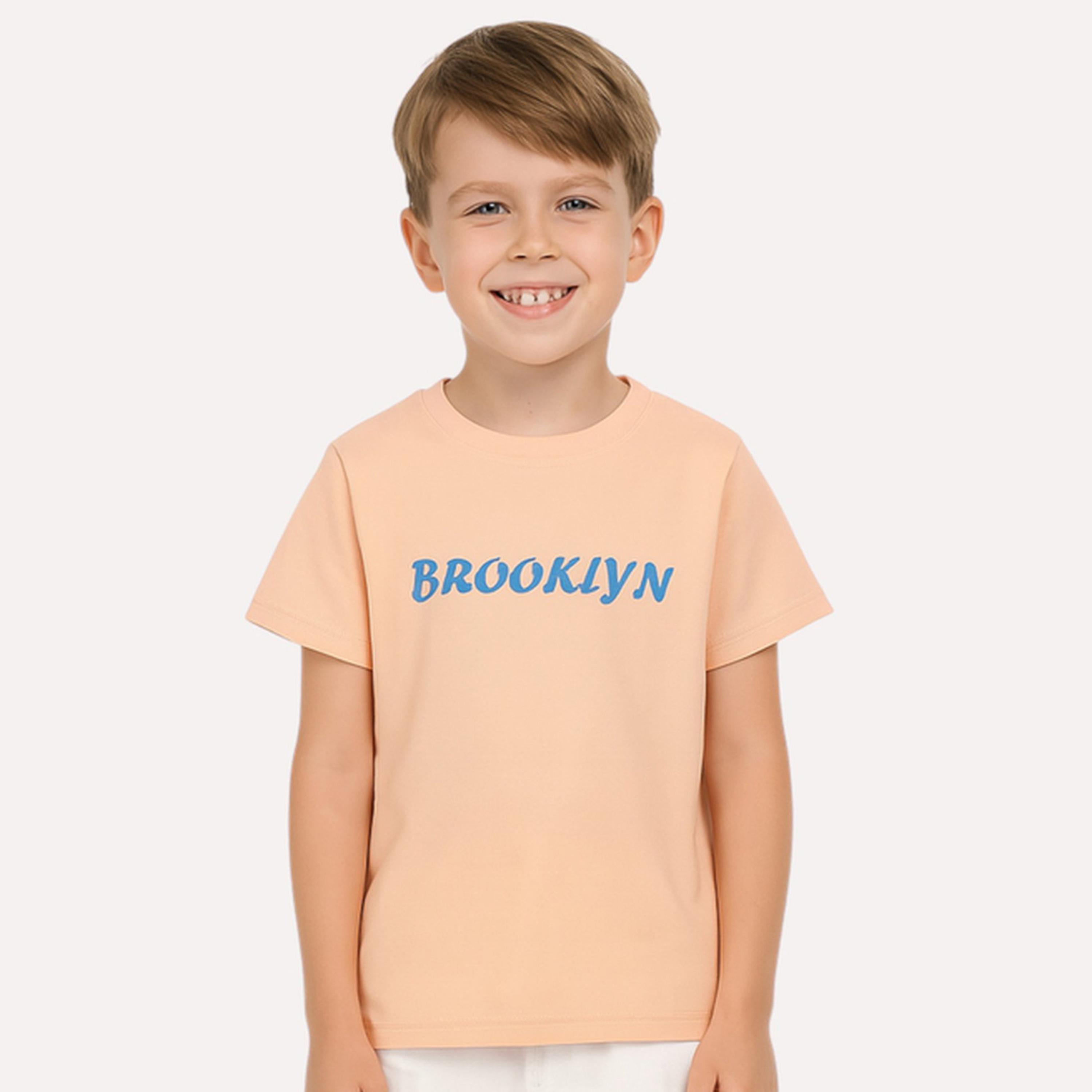 تيشيرت بيكيه بياقة دائرية وطبعة كتابة للأولاد-boys-clothing-tshirtsandpolos-image-1
