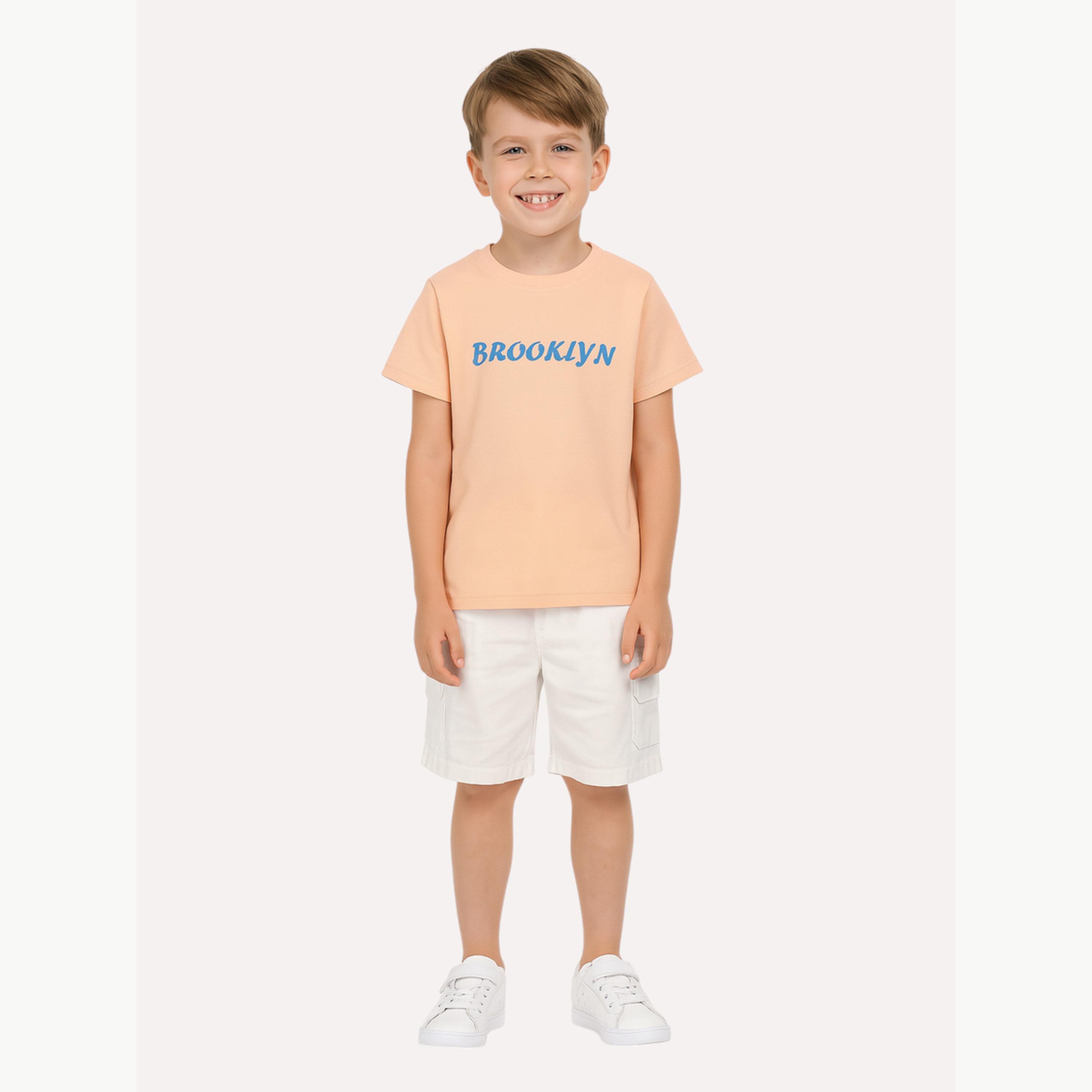 تيشيرت بيكيه بياقة دائرية وطبعة كتابة للأولاد-boys-clothing-tshirtsandpolos-image-2