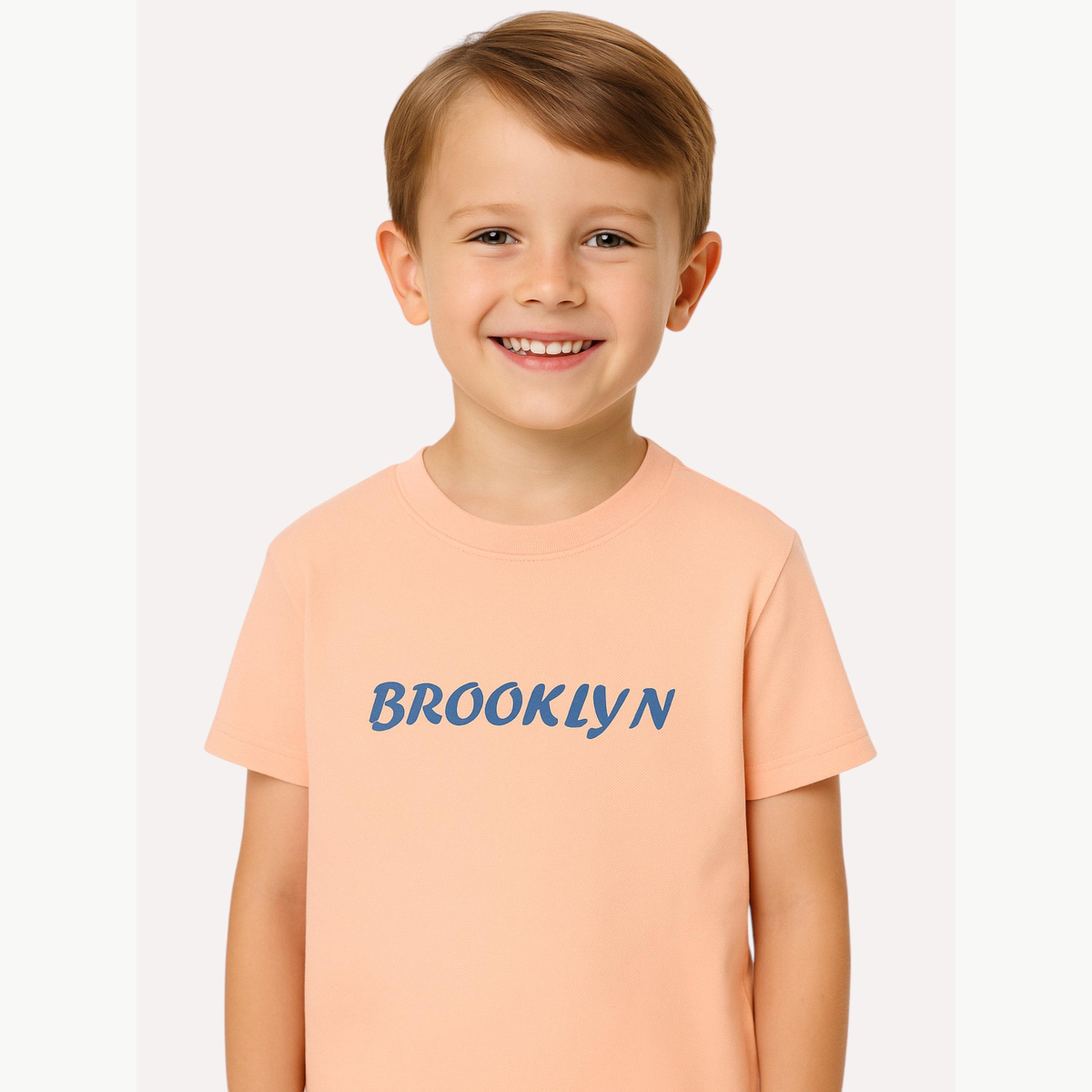 تيشيرت بيكيه بياقة دائرية وطبعة كتابة للأولاد-boys-clothing-tshirtsandpolos-image-3