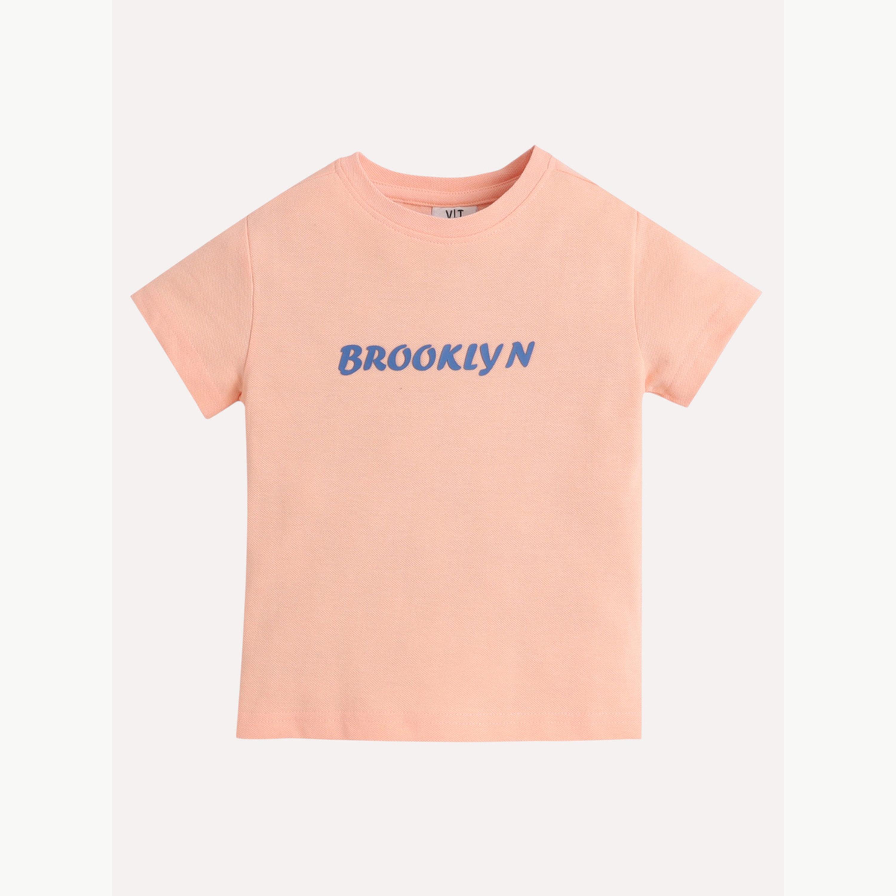 تيشيرت بيكيه بياقة دائرية وطبعة كتابة للأولاد-boys-clothing-tshirtsandpolos-image-4