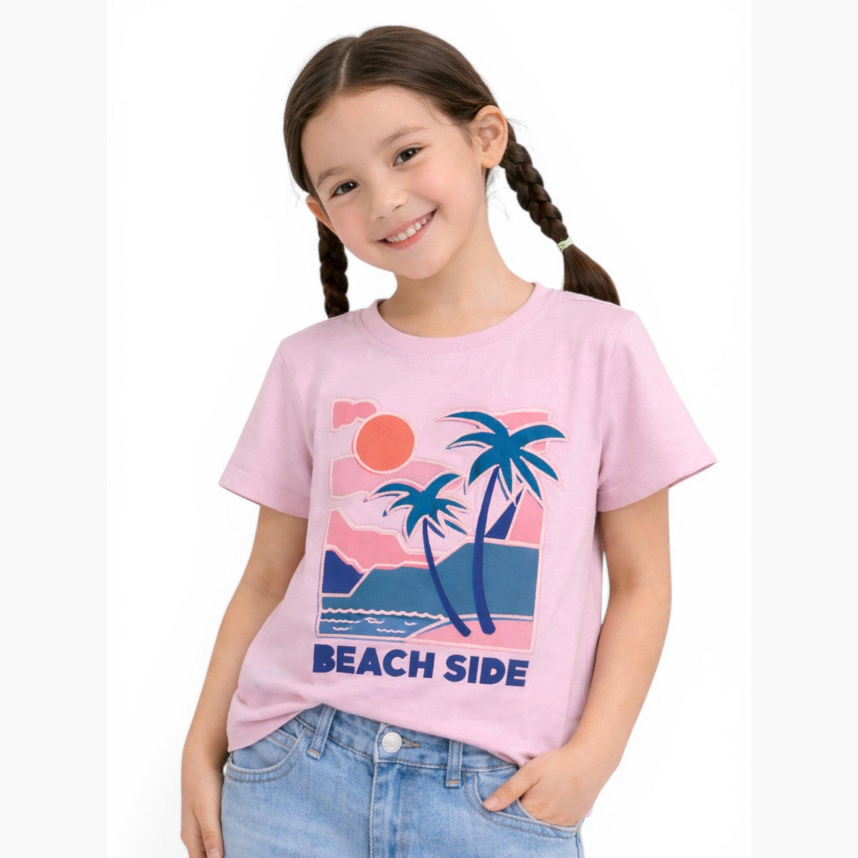 تيشيرت بياقة دائرية وطبعة للبنات-girls-clothing-tshirts-image-1