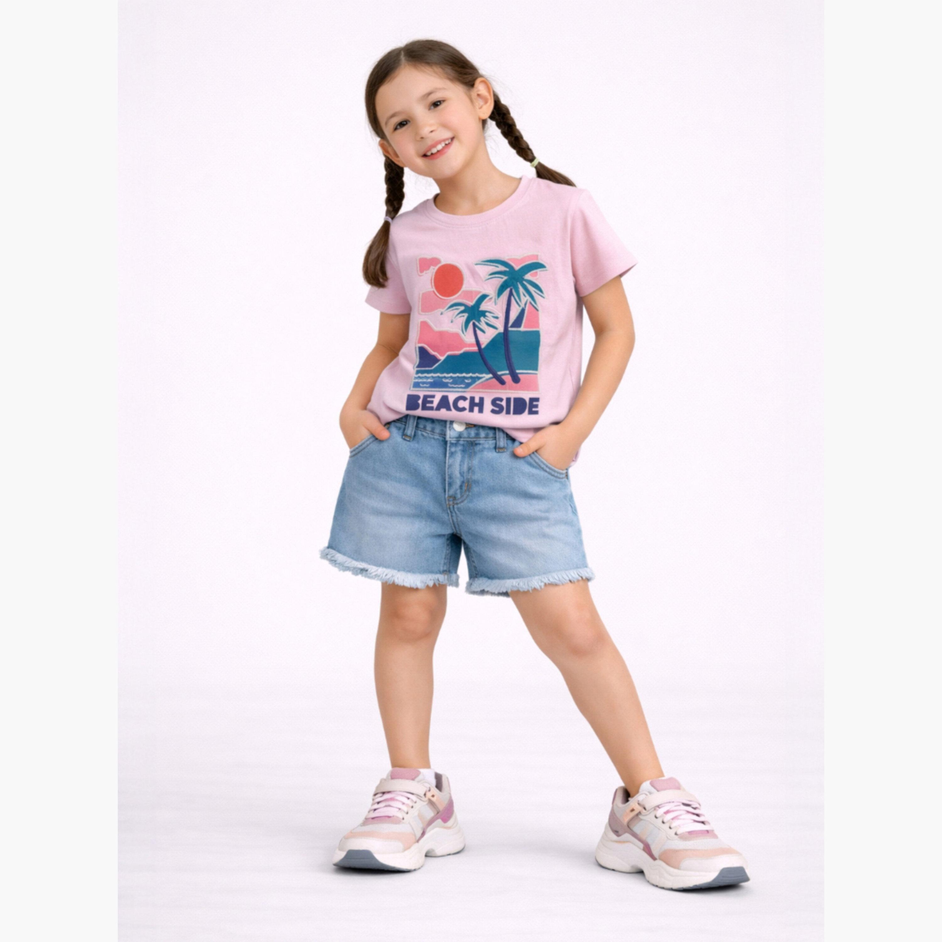 Victor and Jane X Styli Girls Beach Graphic Round Neck T-Shirt-girls-clothing-tshirts-image-2