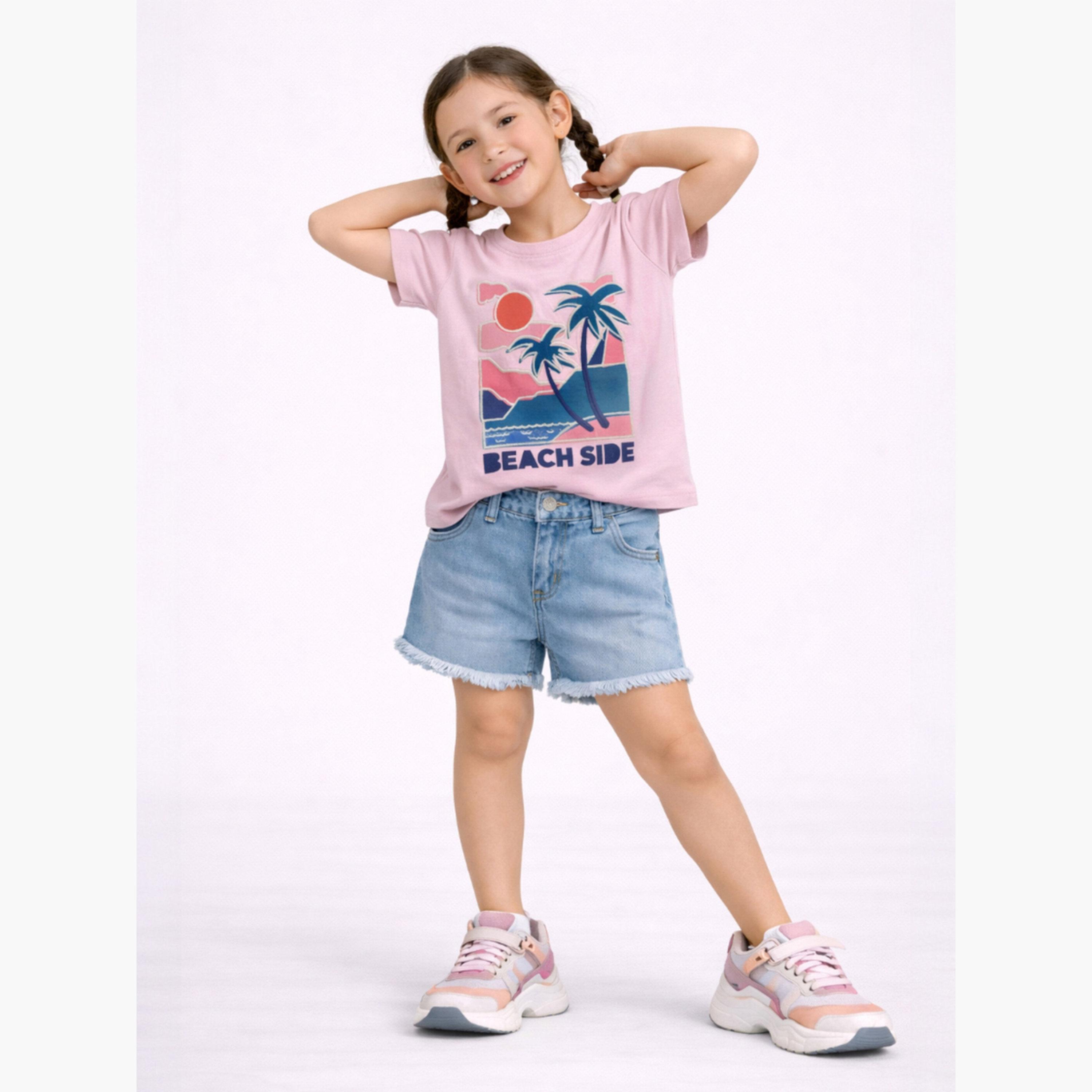 تيشيرت بياقة دائرية وطبعة للبنات-girls-clothing-tshirts-image-4