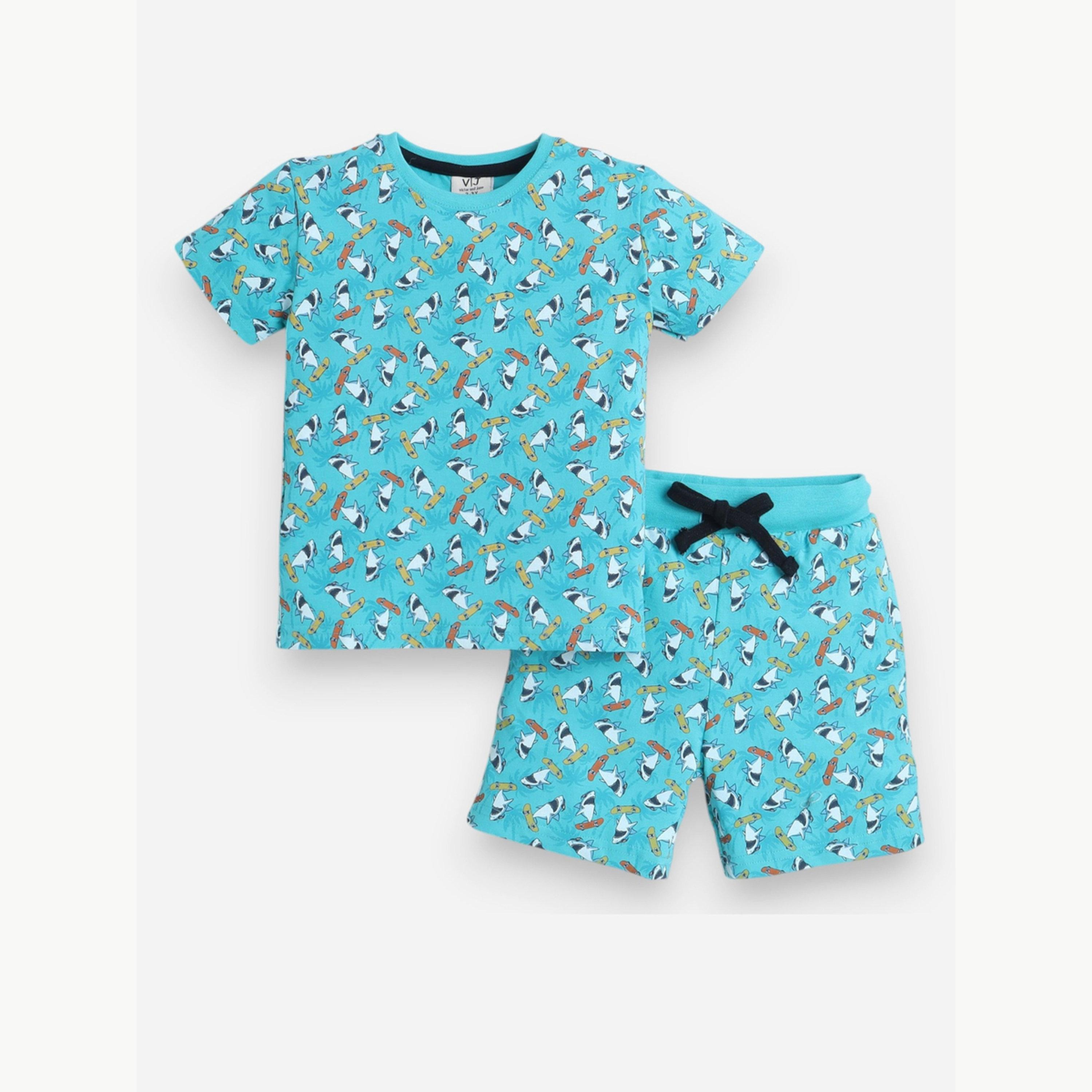 Victor and Jane X Styli Boys All-Over Print T-Shirt and Shorts Set-boys-clothing-nightwear-image-1