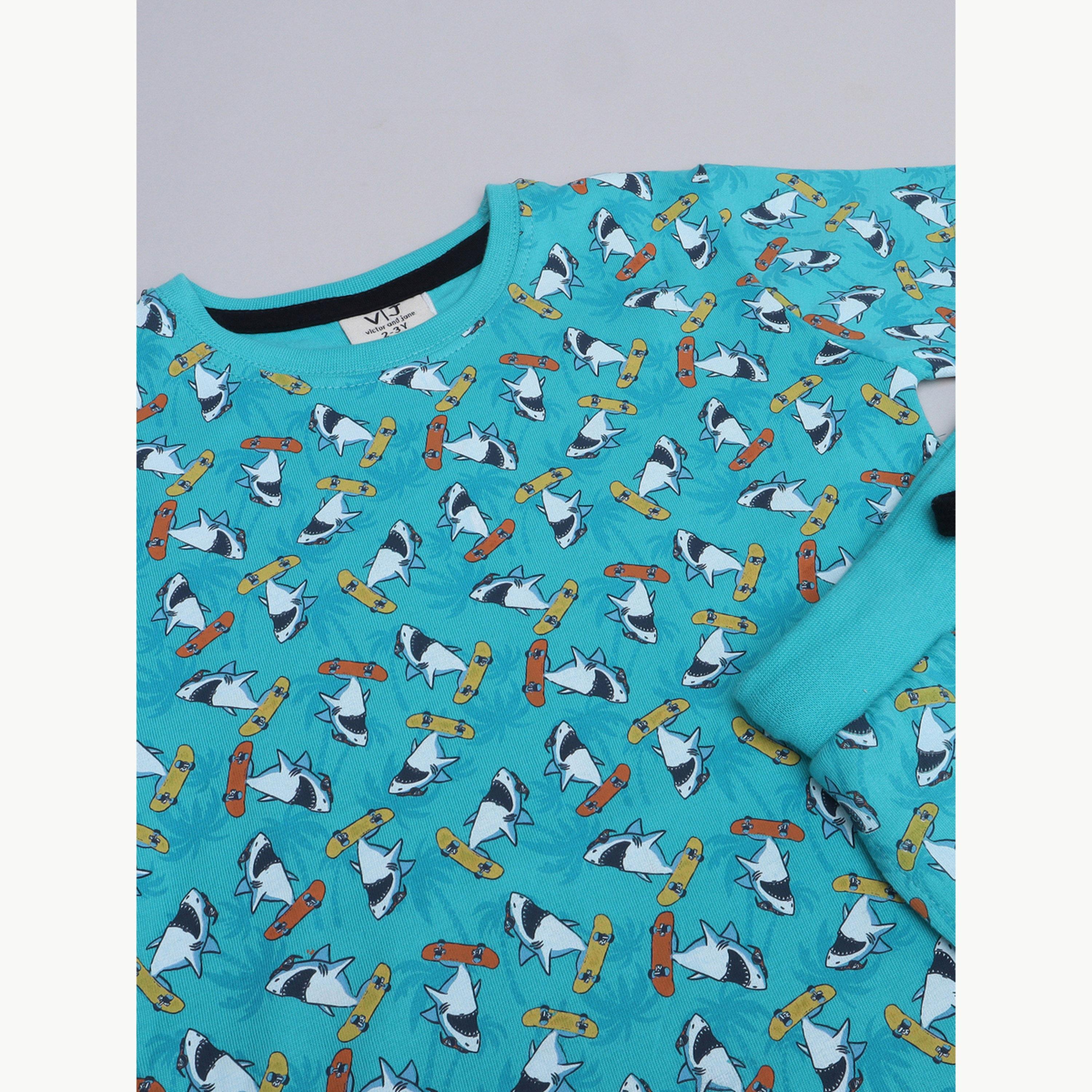 Victor and Jane X Styli Boys All-Over Print T-Shirt and Shorts Set-boys-clothing-nightwear-image-2