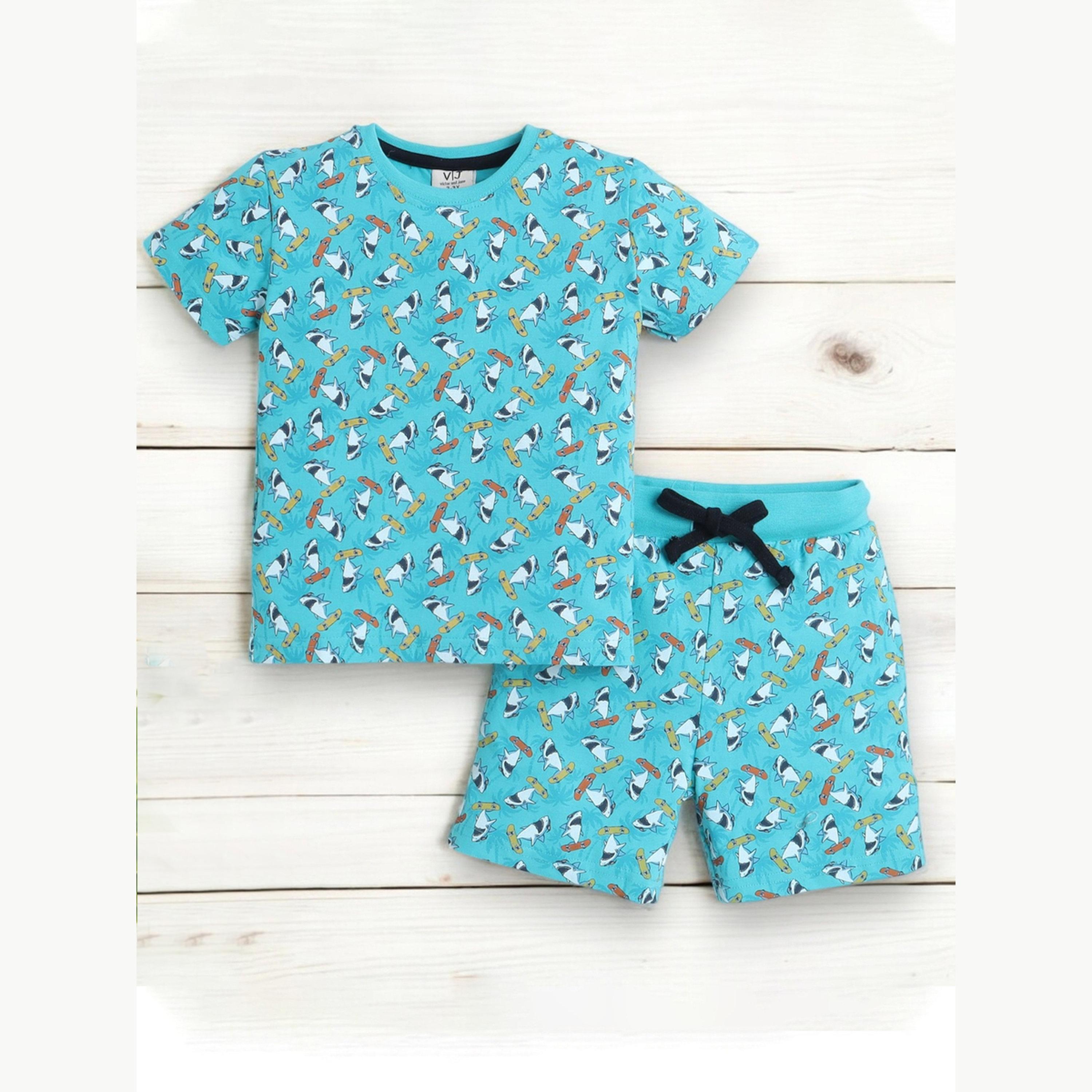 Victor and Jane X Styli Boys All-Over Print T-Shirt and Shorts Set-boys-clothing-nightwear-image-5