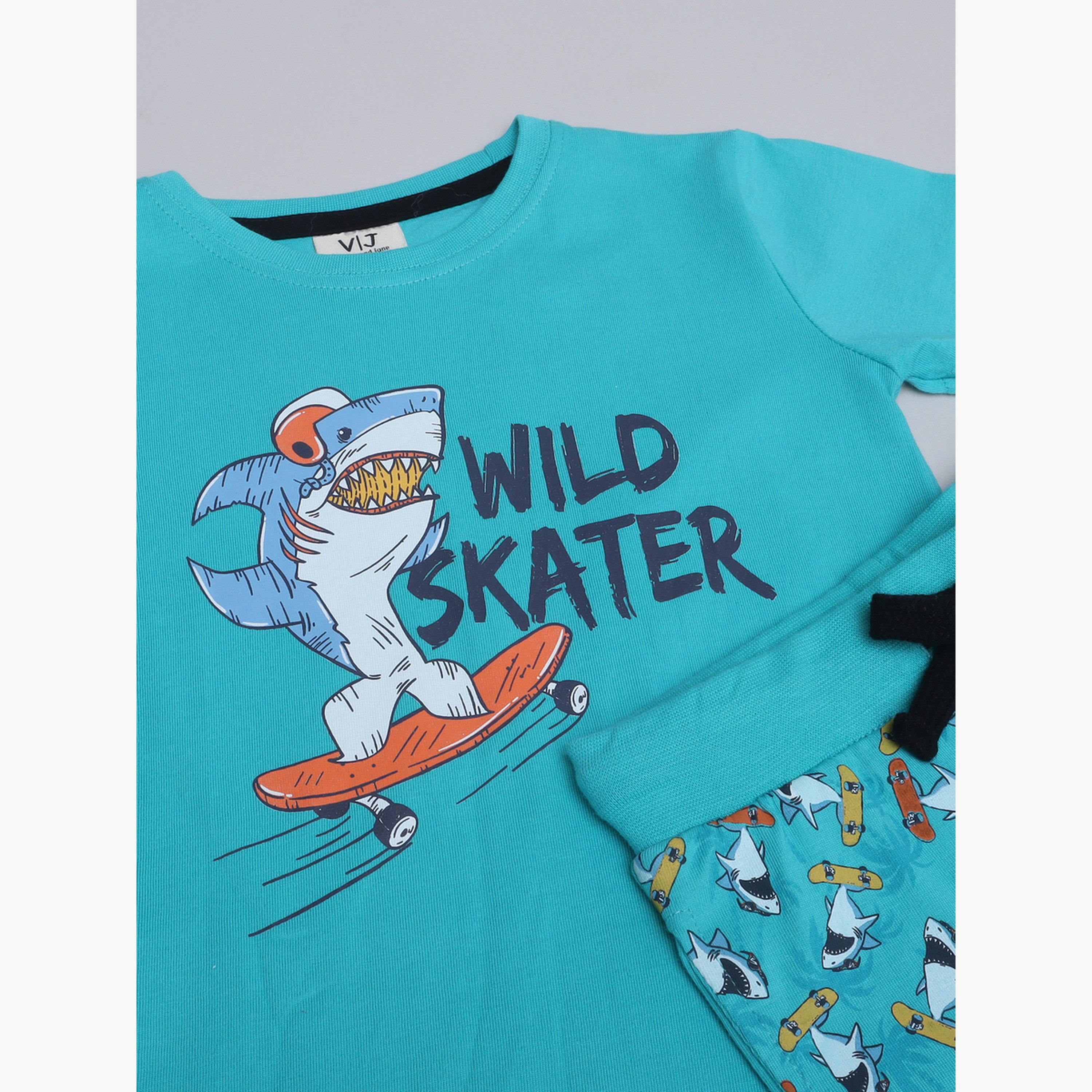 Victor and Jane X Styli Boys Cotton T-Shirt and All-Over Printed Pyjama Set-boys-clothing-nightwear-image-2