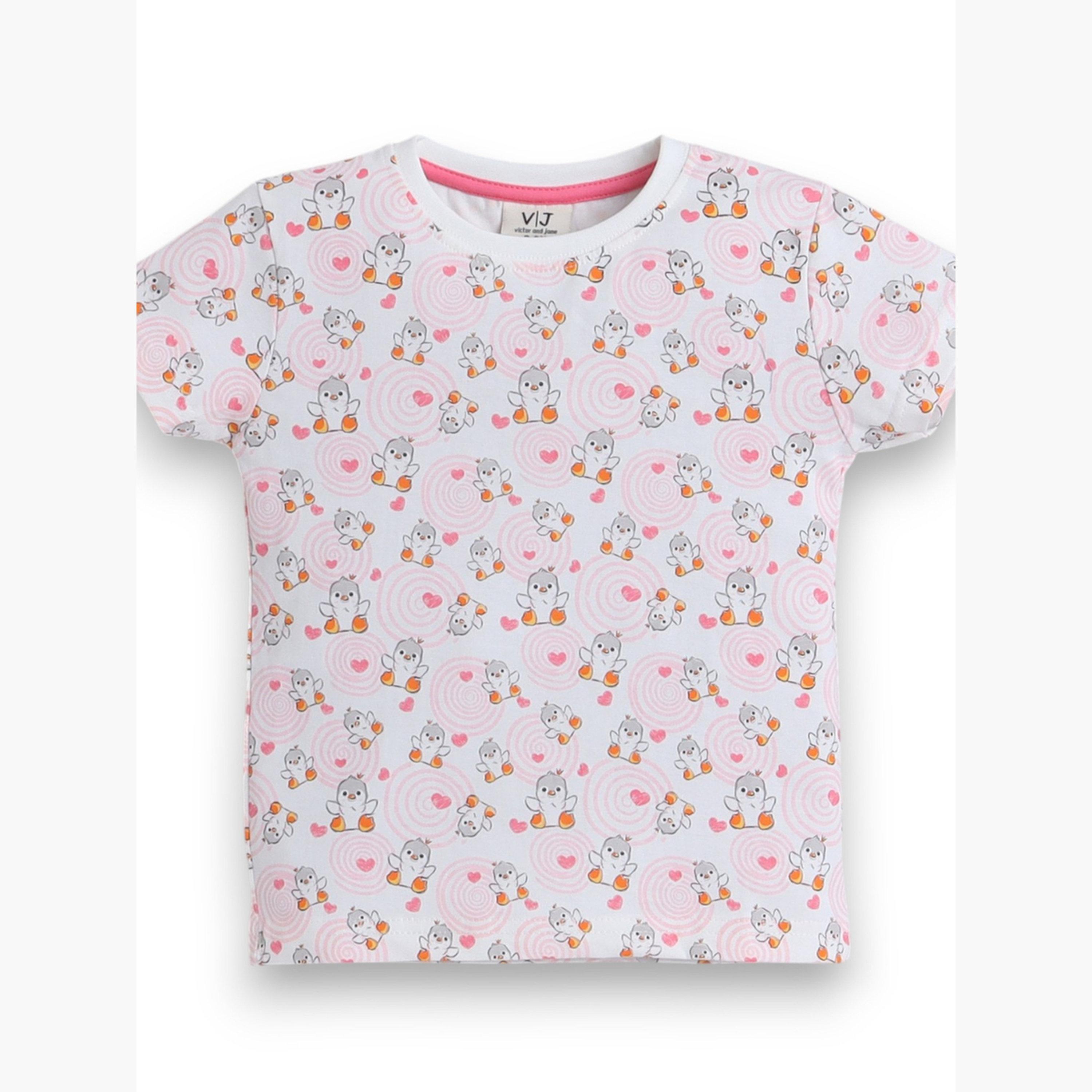 طقم بيجاما من بنطال وتيشيرت بطبعة كاملة-girls-clothing-nightwear-image-2