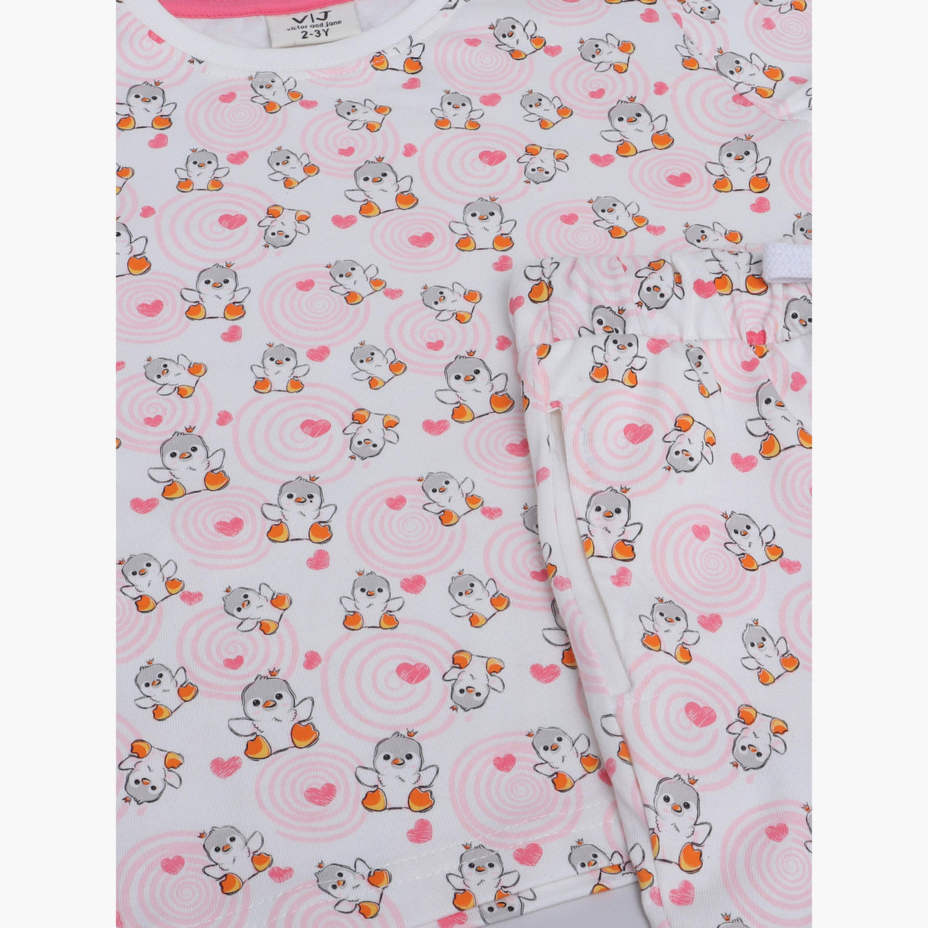 طقم بيجاما من بنطال وتيشيرت بطبعة كاملة-girls-clothing-nightwear-image-4