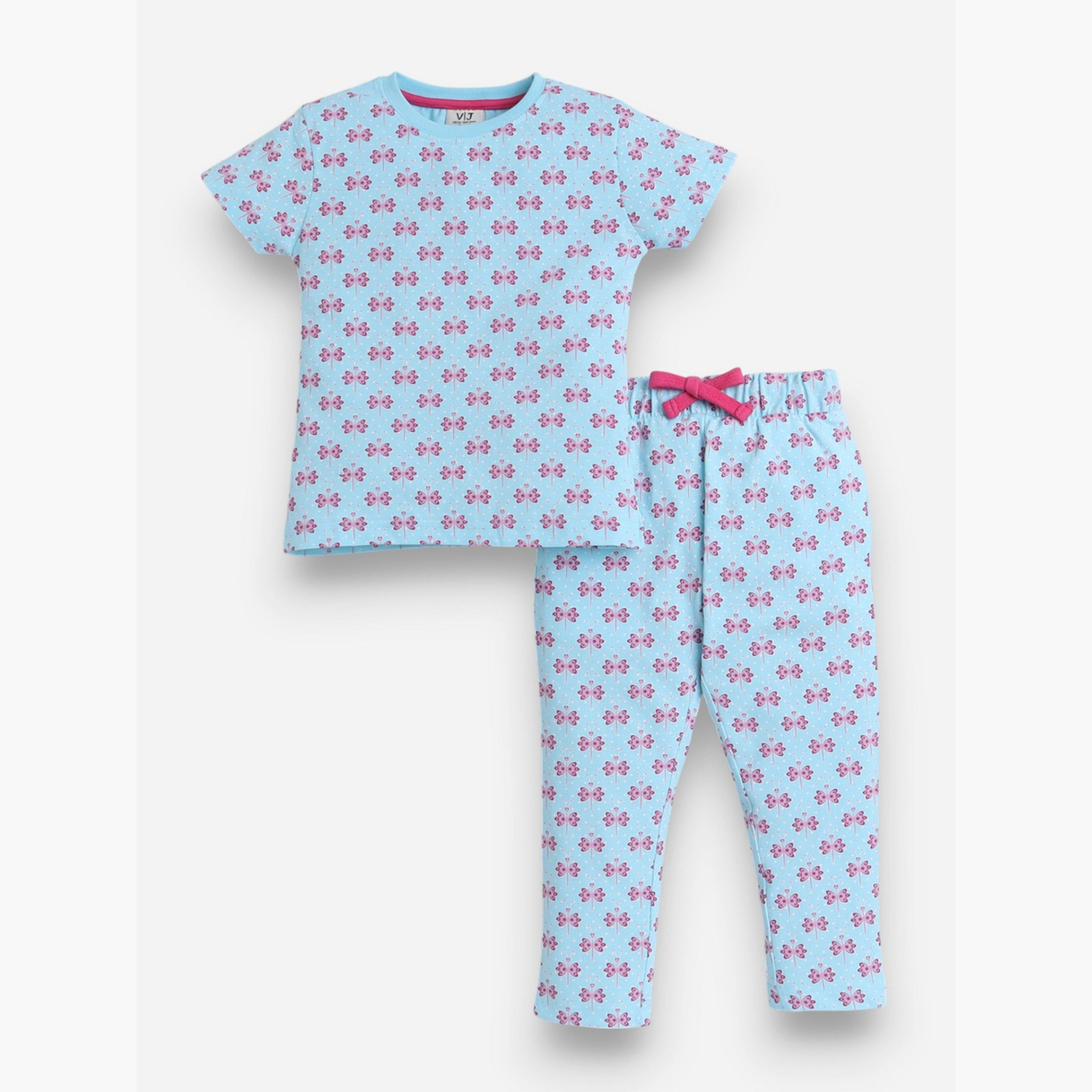 Victor and Jane X Styli Girls All-Over Print T-Shirt and Pyjama Set-girls-clothing-nightwear-image-1