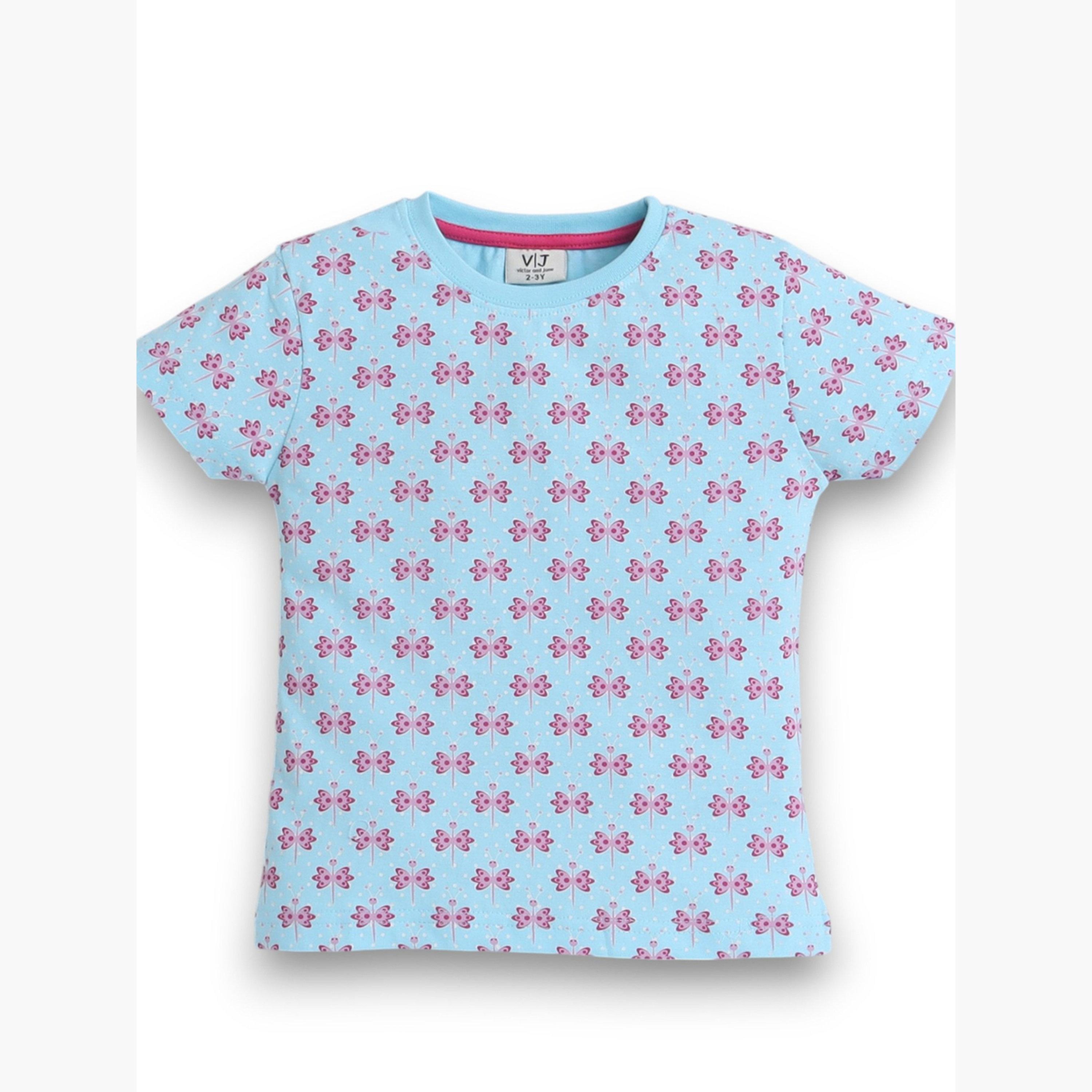 Victor and Jane X Styli Girls All-Over Print T-Shirt and Pyjama Set-girls-clothing-nightwear-image-2